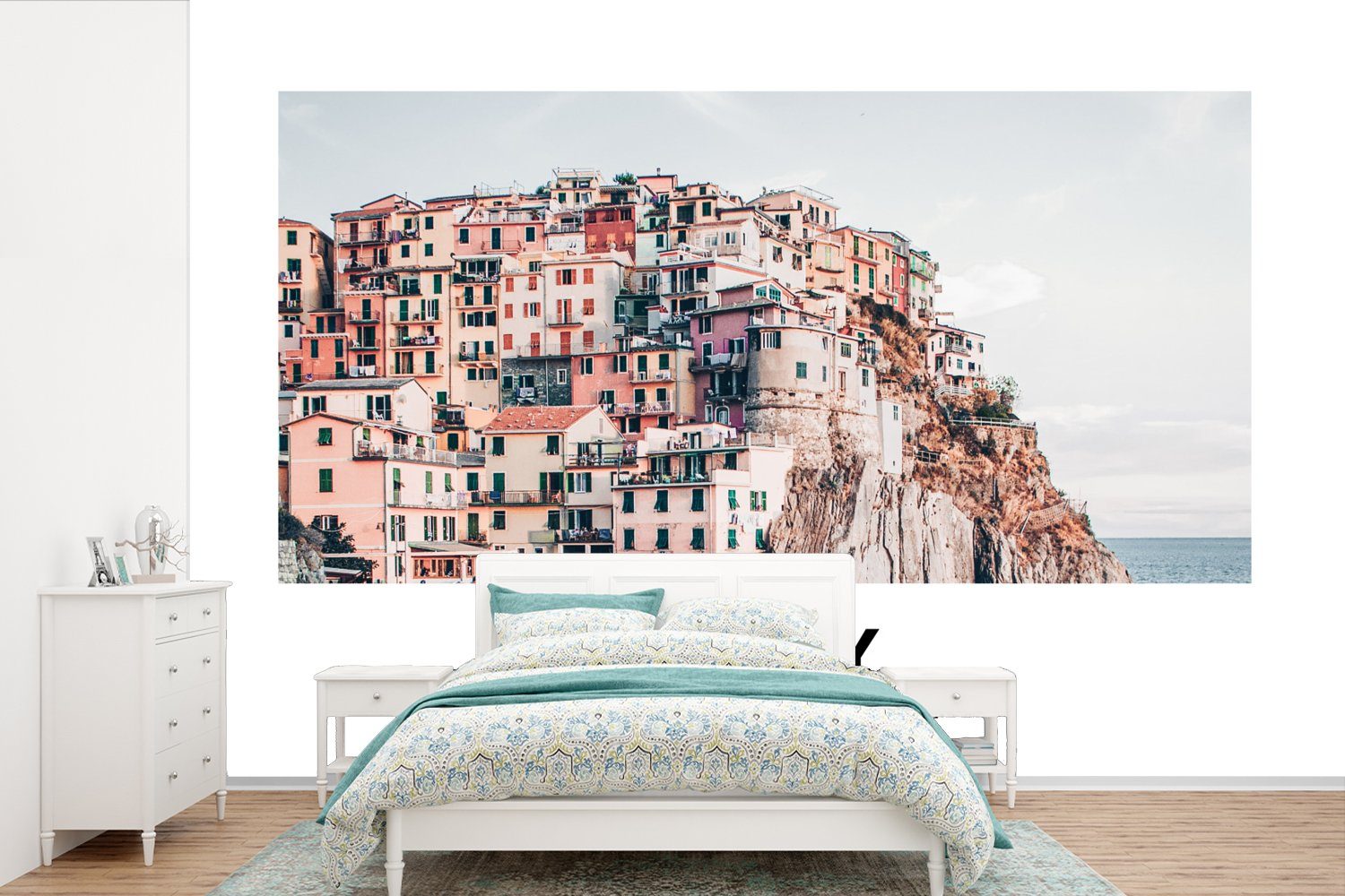 für Tapete Italien Amalfi Wallpaper Fototapete Meer, Schlafzimmer, - Cinque Kinderzimmer, Matt, - St), bedruckt, - Wohnzimmer, Terre (6 MuchoWow Vinyl