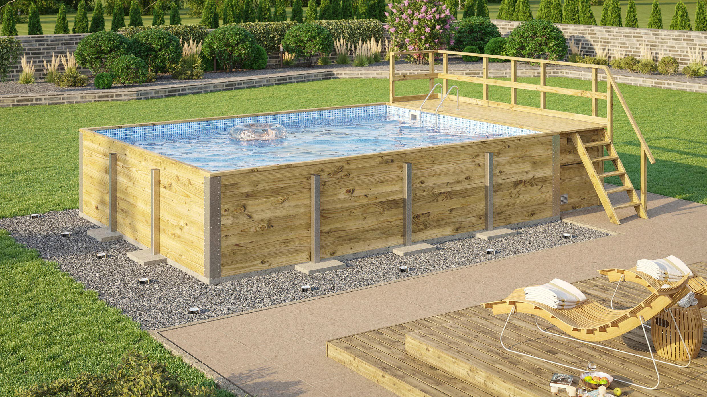 weka Rechteckpool 595 Gr. 2 mit Sonnendeck und Technikraum (Set, 10-tlg), BxLxH: 416x644x116 cm, verschiedene Folienfarben