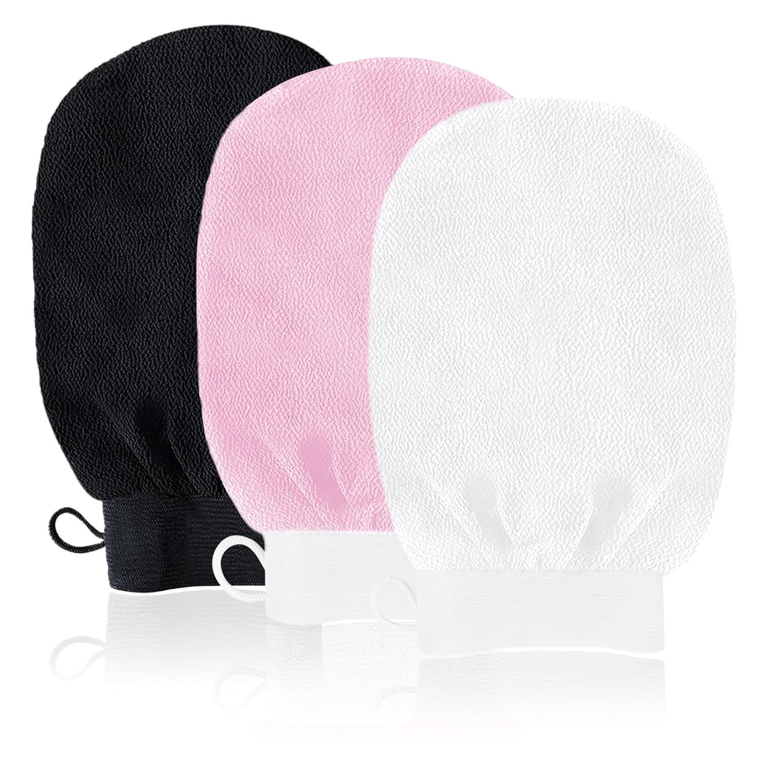 FOUORTUNATE-BEE Reinigungshandschuh 3er Set Peeling-Handschuhe – Körperpeeling in Schwarz, Weiß & Rosa (3-St) Sanfte Peeling-Handschuhe für weiche, glatte Haut am ganzen Körper
