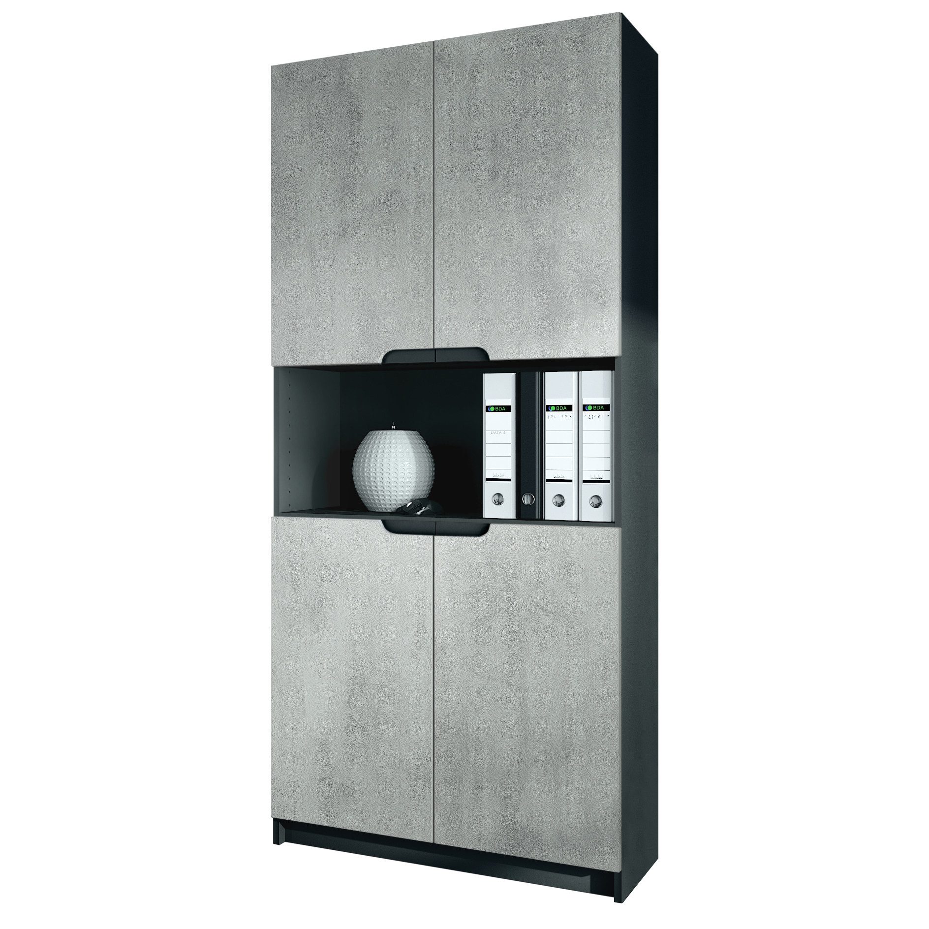Vladon Aktenschrank Logan V2 (Aktenschrank, mit Soft-Close Funktion) Schwarz matt/Beton Oxid Optik (82 x 185 x 37 cm)