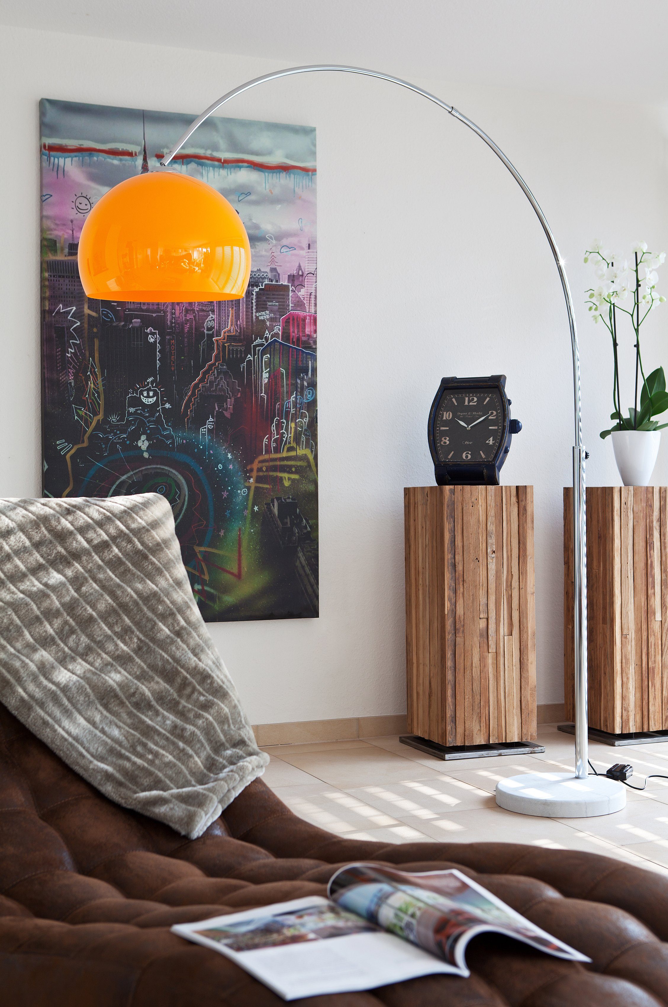 SalesFever Bogenlampe Tammo, Dimmer, ohne Leuchtmittel, Höhenverstellbar und mit Dimmschalter, echter Marmorfuß