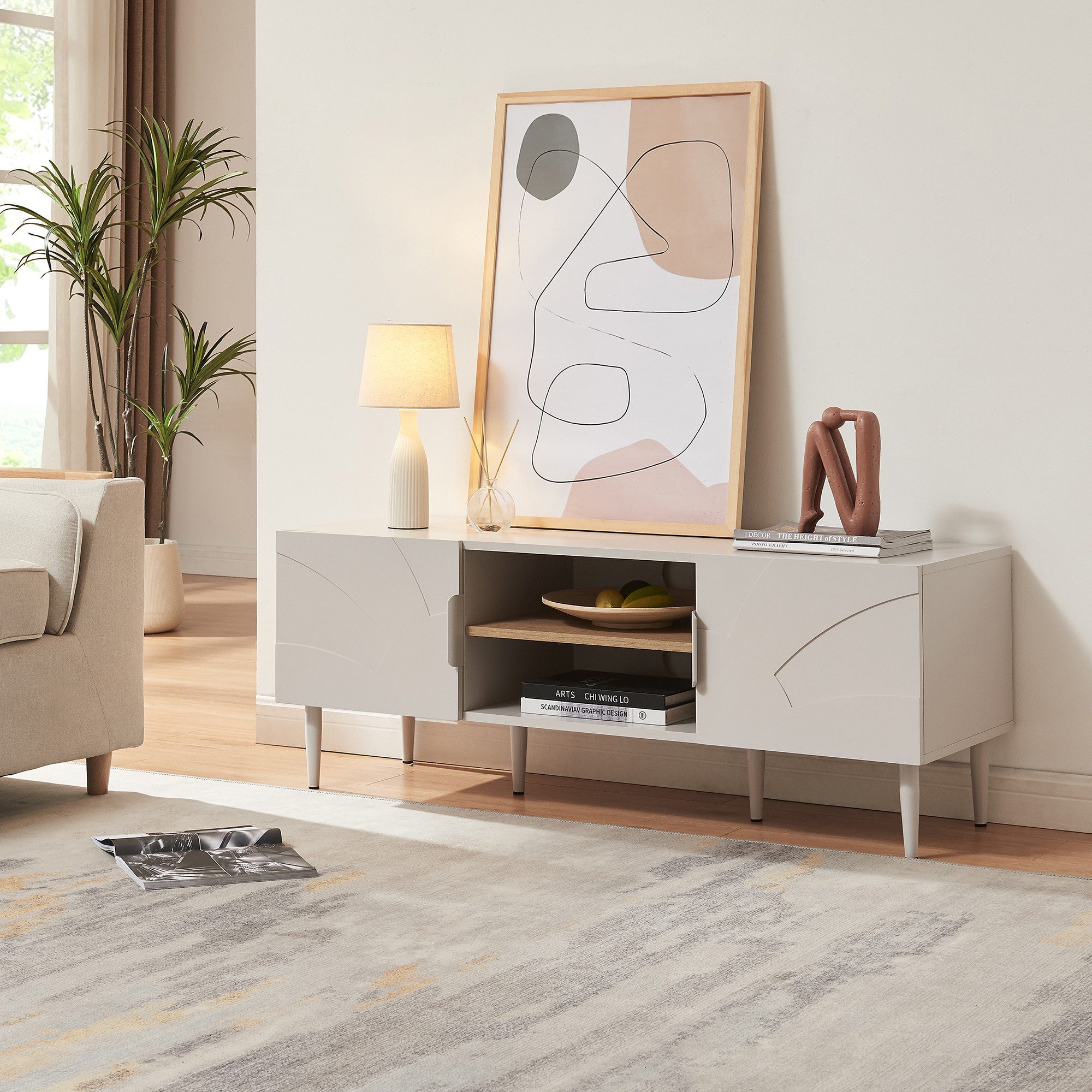 en.casa TV-Schrank »Starvili« mit 2 Türen 120 x 40 x 45 cm Beige