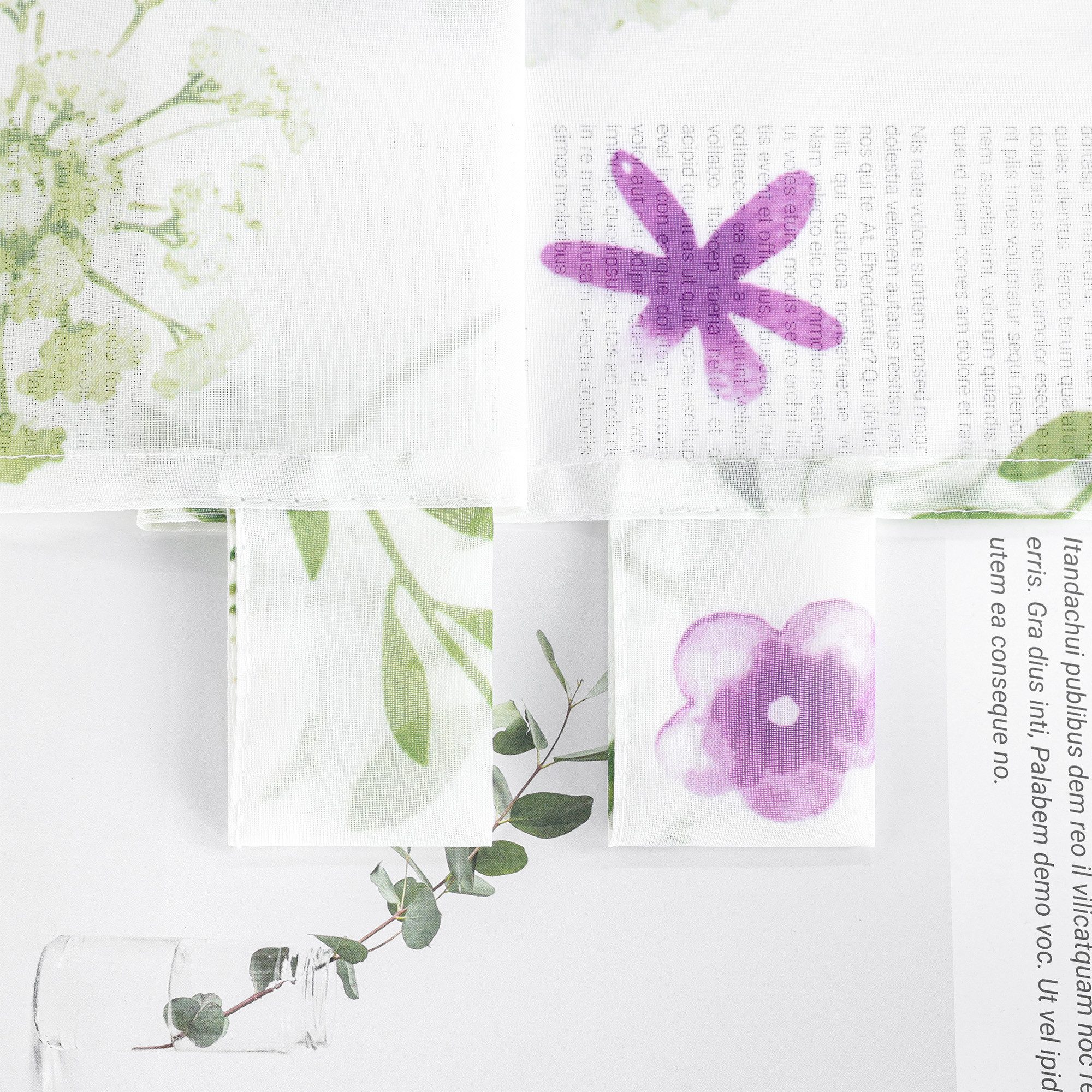 Joyswahl Scheibengardine, Schlaufen, transparent, Bedruckte Kurzstores mit Blumen und Schmetterlinge Bistrogardine