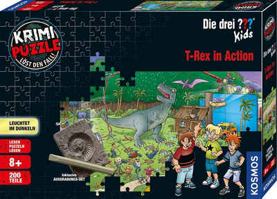 Kosmos Puzzle Krimipuzzle Die drei ??? Kids T-Rex in Action, 200 Puzzleteile, Made in Germany