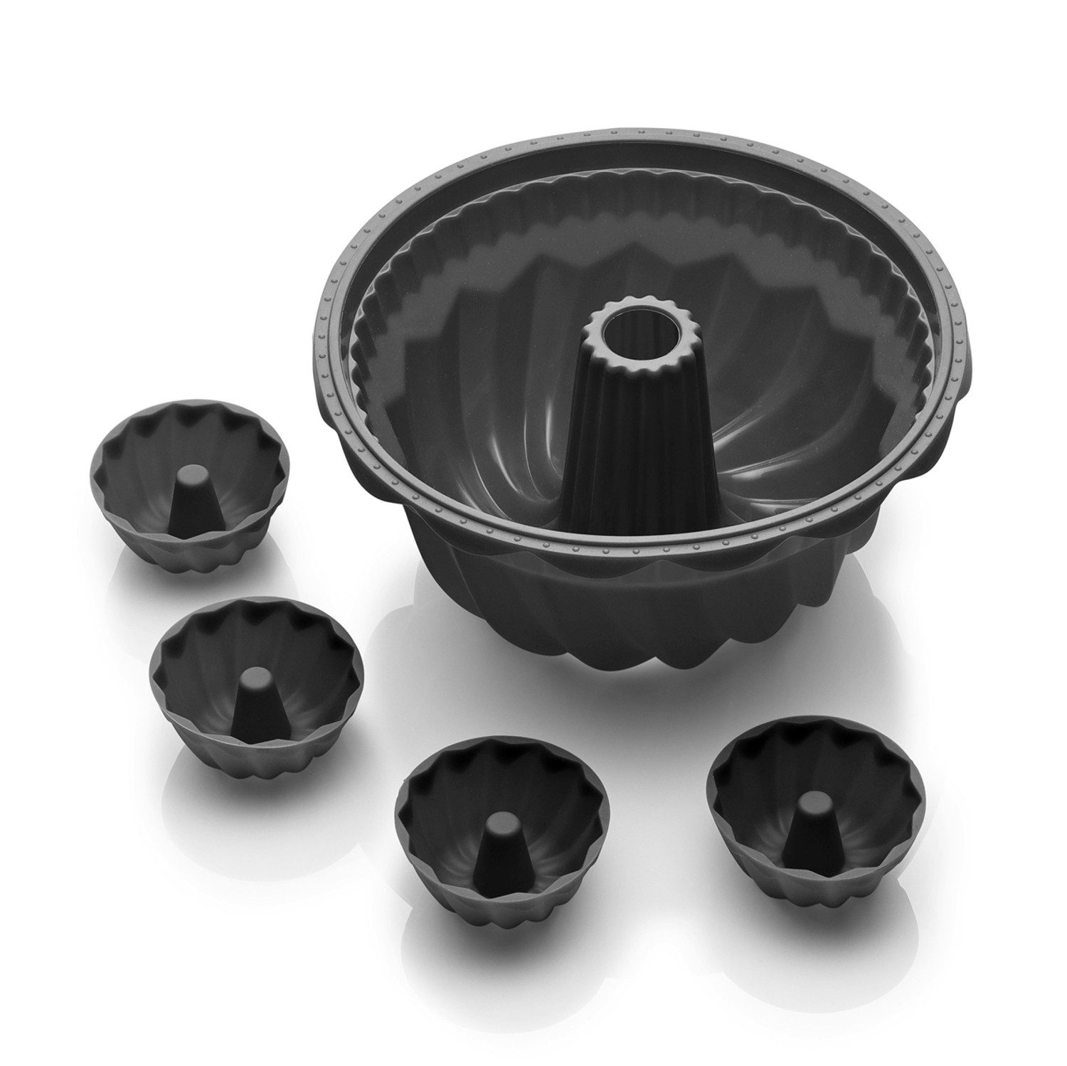 Coolinato Backform Coolinato Silikon Gugelhupf Set 5tlg. GRAU, inkl. Rezepte