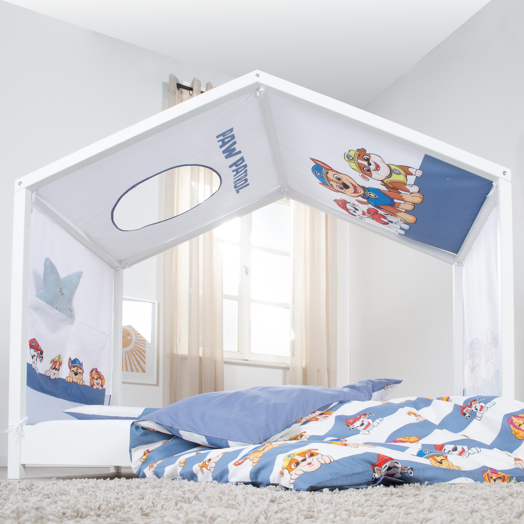 roba® Betthimmel Hausbettbezug - Baldachin für roba Montessori Hausbetten, erhältlich mit Peppa Pig oder Paw Patrol Motiven & in neutralem Grau