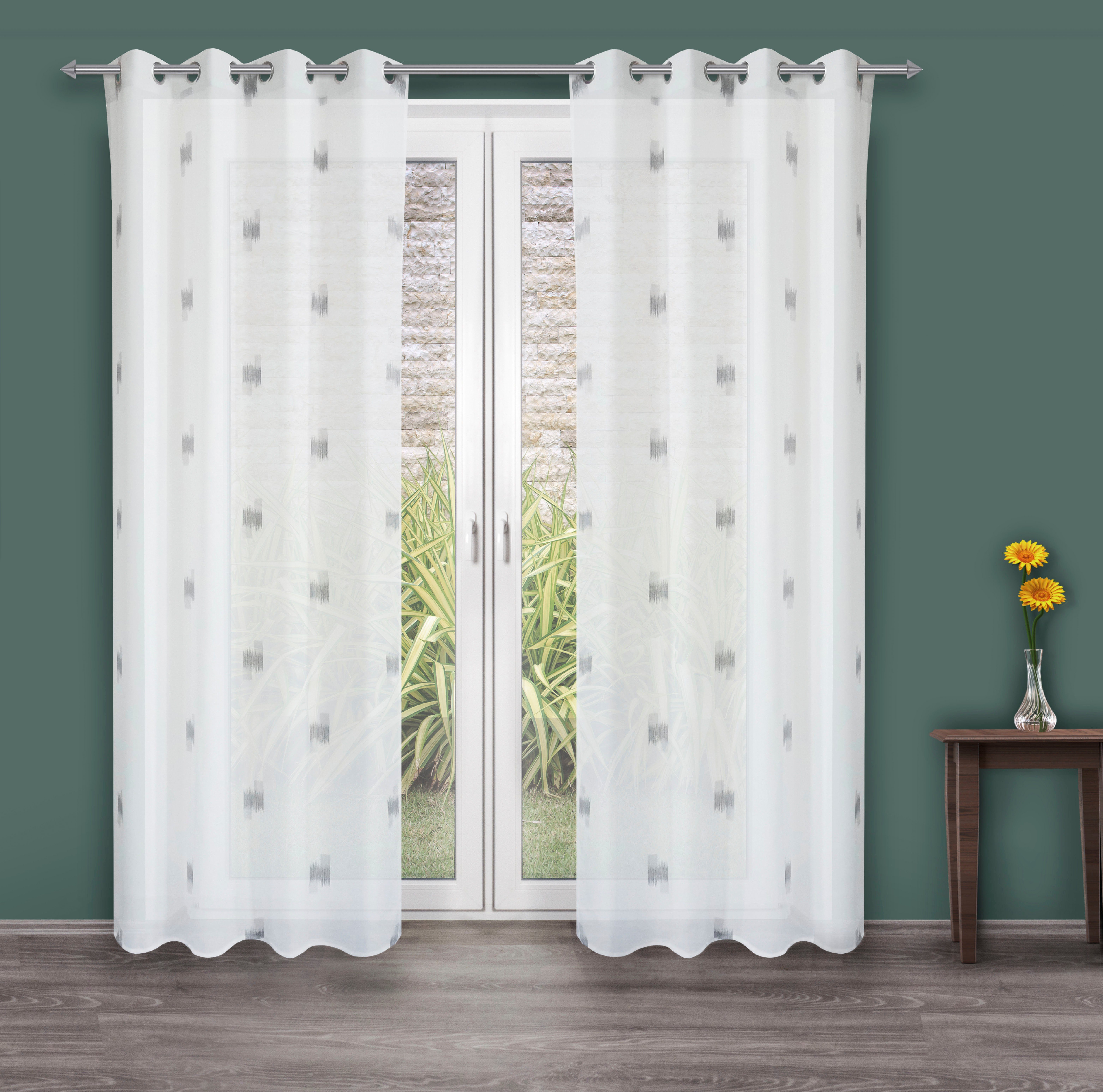 decolife Gardine Toja (1 St), Ösen, halbtransparent, Wirkware, Ösenschal weiß mit grauem Print