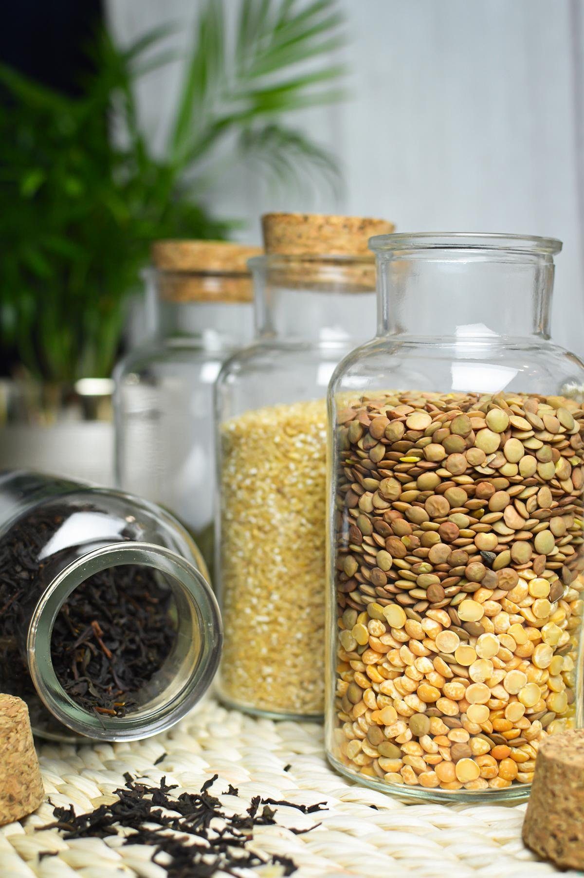 Sendez Gewürzbehälter 6 Gewürzgläser 600ml mit Korkverschluss Gewürzdosen Vorratsgläser, Glas, (6-tlg)