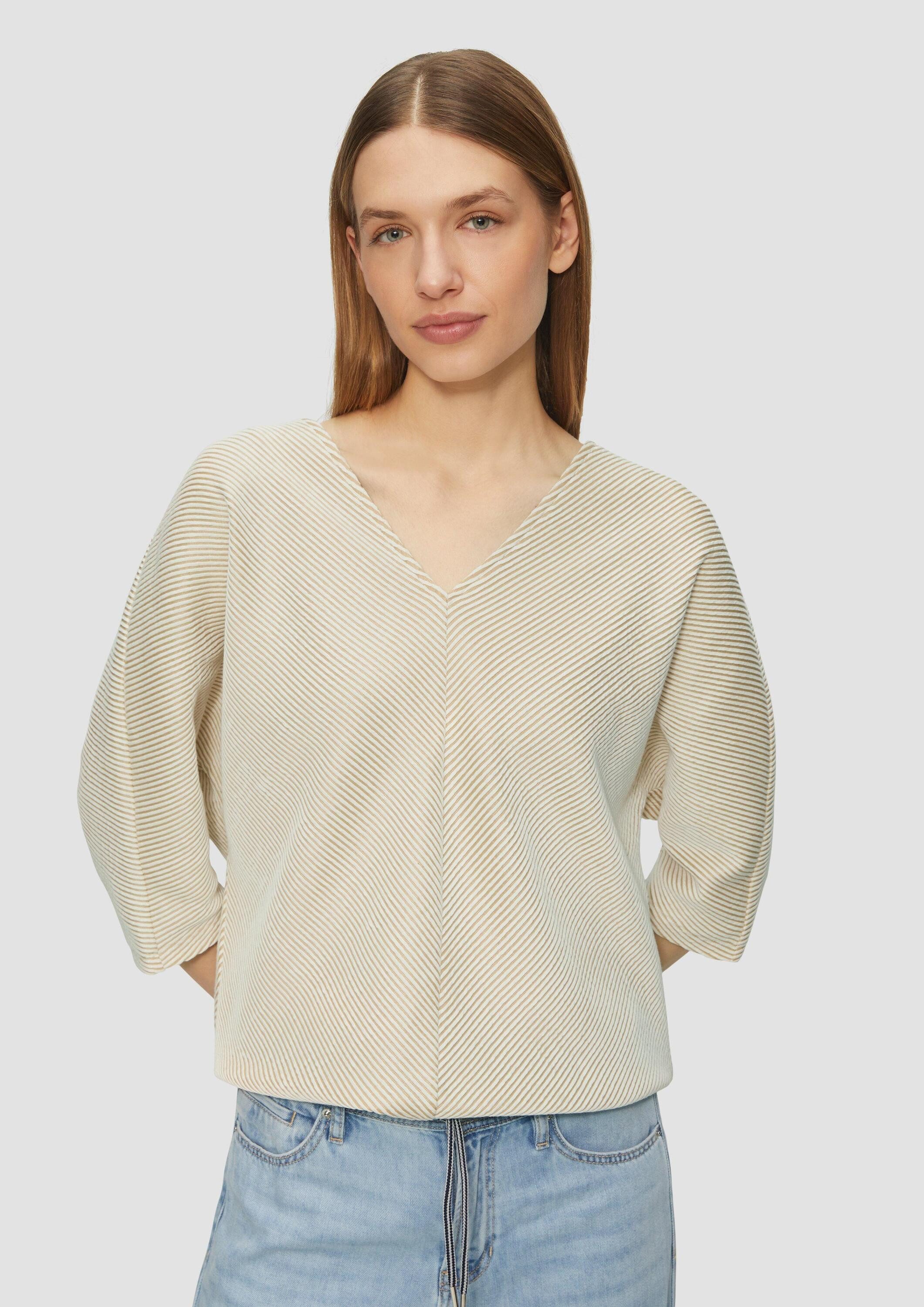 s.Oliver 3/4-Arm-Shirt T-Shirt Shirt mit Strukturstreifen und Fledermausärmeln