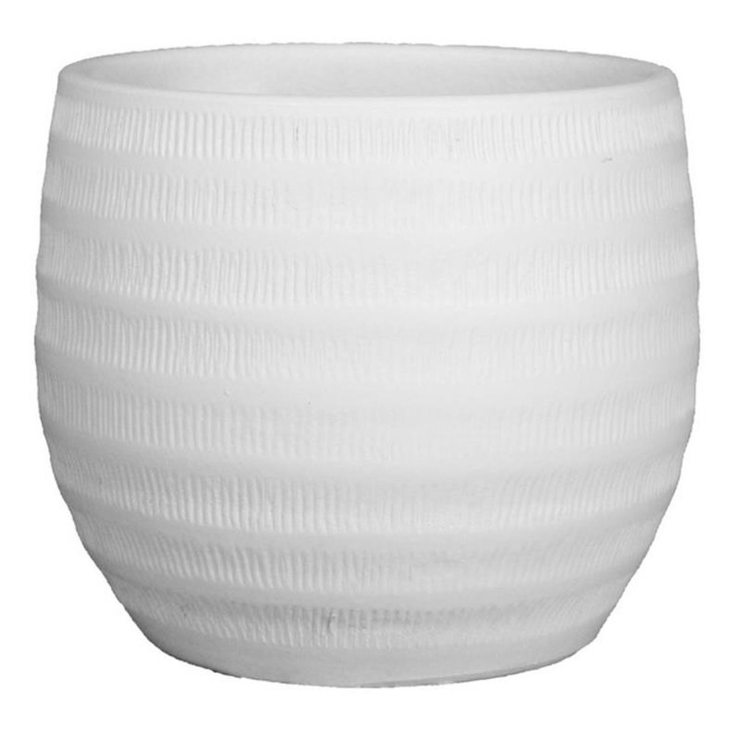 INNA-Glas Blumentopf Keramik Pflanztopf mit Rillen, weiß-matt, 31 cm, Ø 34 cm