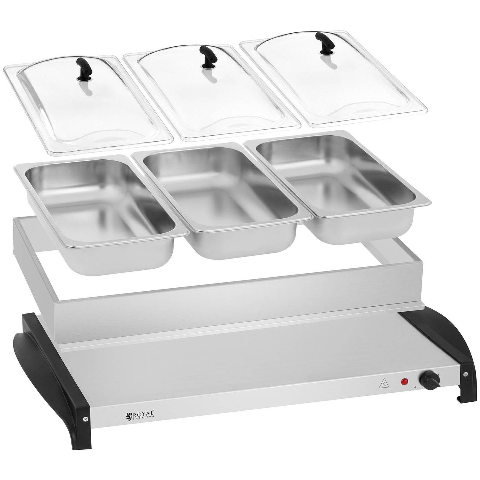Royal Catering Warmhalteplatte Buffetwärmer 3 x 2L GN3 Behälter Heizplatte Wärmeplatte Speisenwärmer