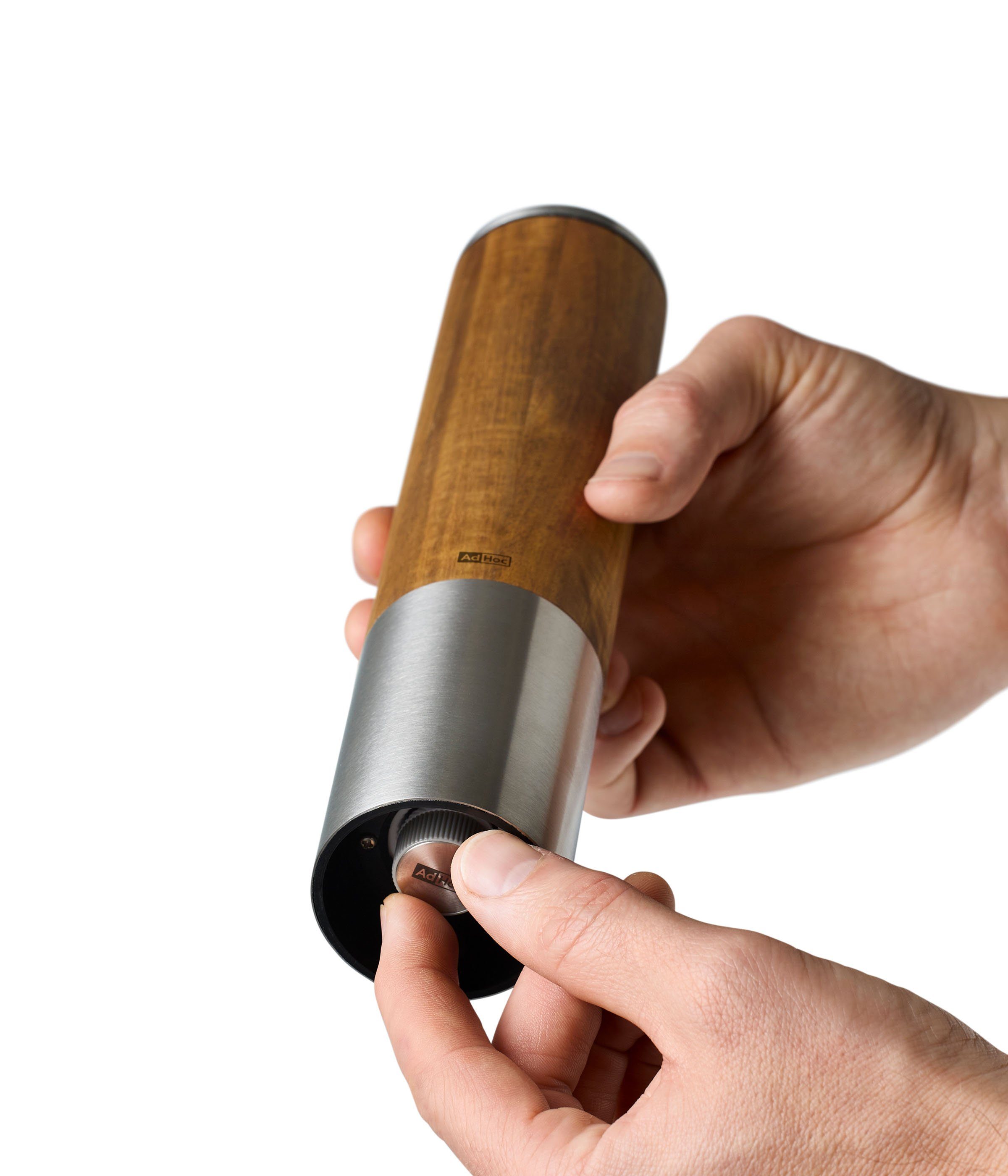 AdHoc Salz-/Pfeffermühle eMill.5 elektrisch, (1 Stück), Hochwertiges Keramik-Mahlwerk, Gehäuse aus Holz & Edelstahl, LED-Licht