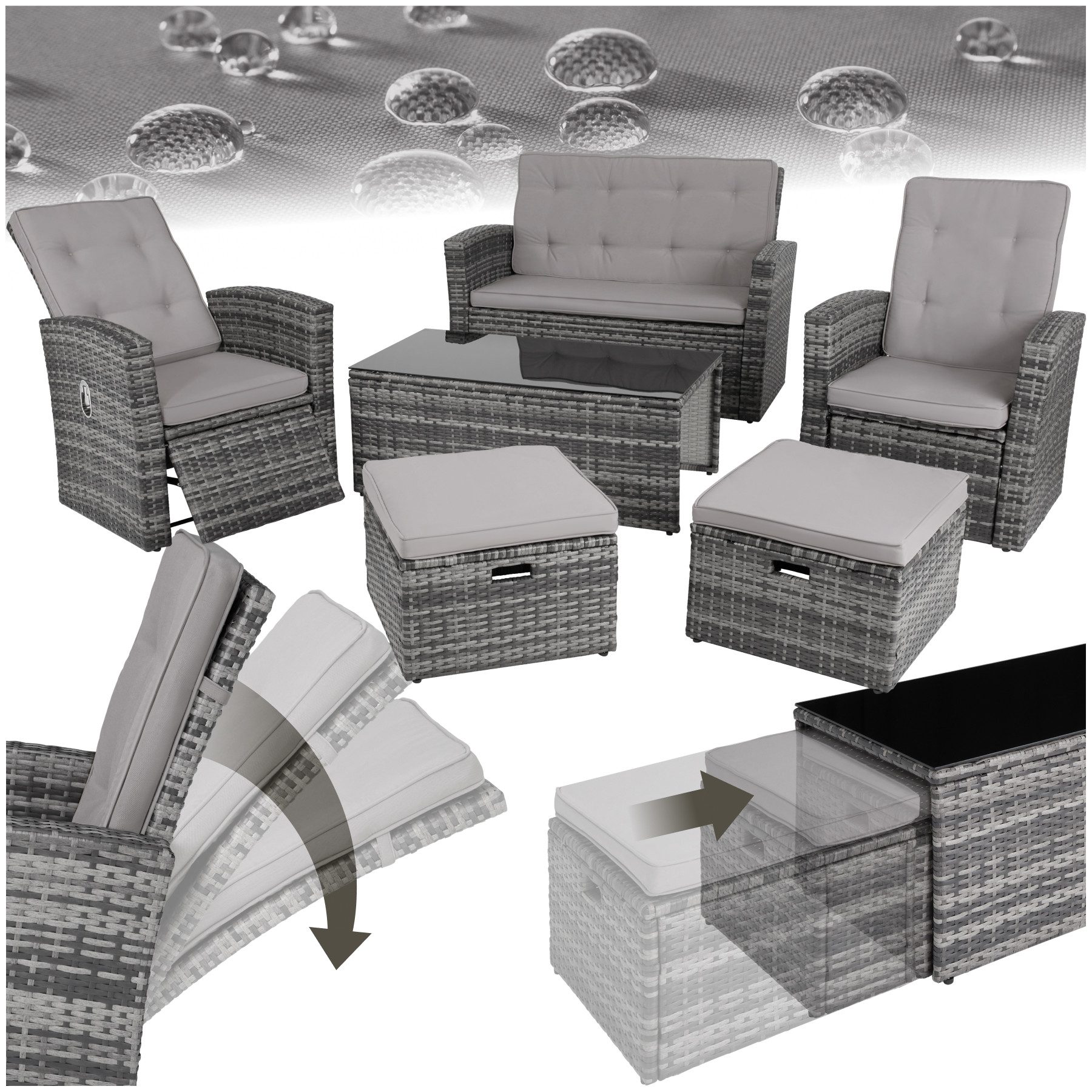 tectake Loungeset Rattan Lounge, (Set., 6-tlg), günstig online kaufen