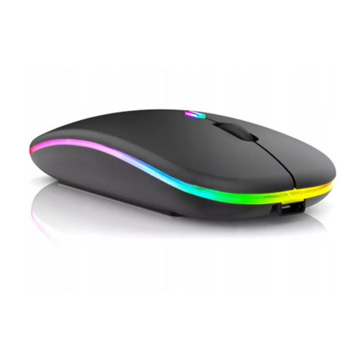 R2 Invest MR12 Wireless Schwarz mit RGB – Leise 2,4 GHz Funk, USB aufladbar Maus (Funk)
