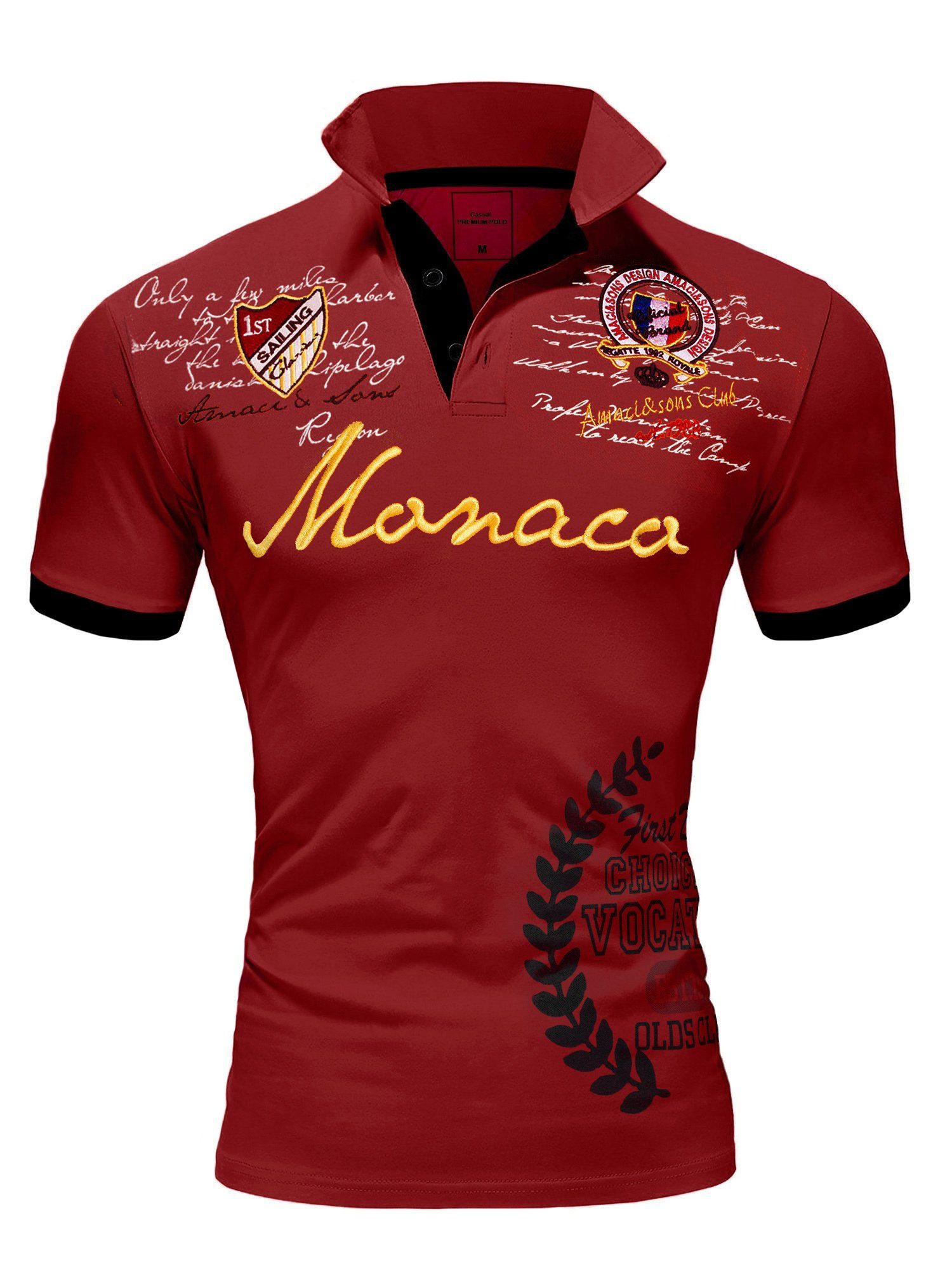 Bordeaux Monaco Kurzarm Stickerei mit Poloshirt Kurzarm Amaci&Sons Poloshirt Kontrast Polohemd Herren Basic Monaco Stickerei T-Shirt