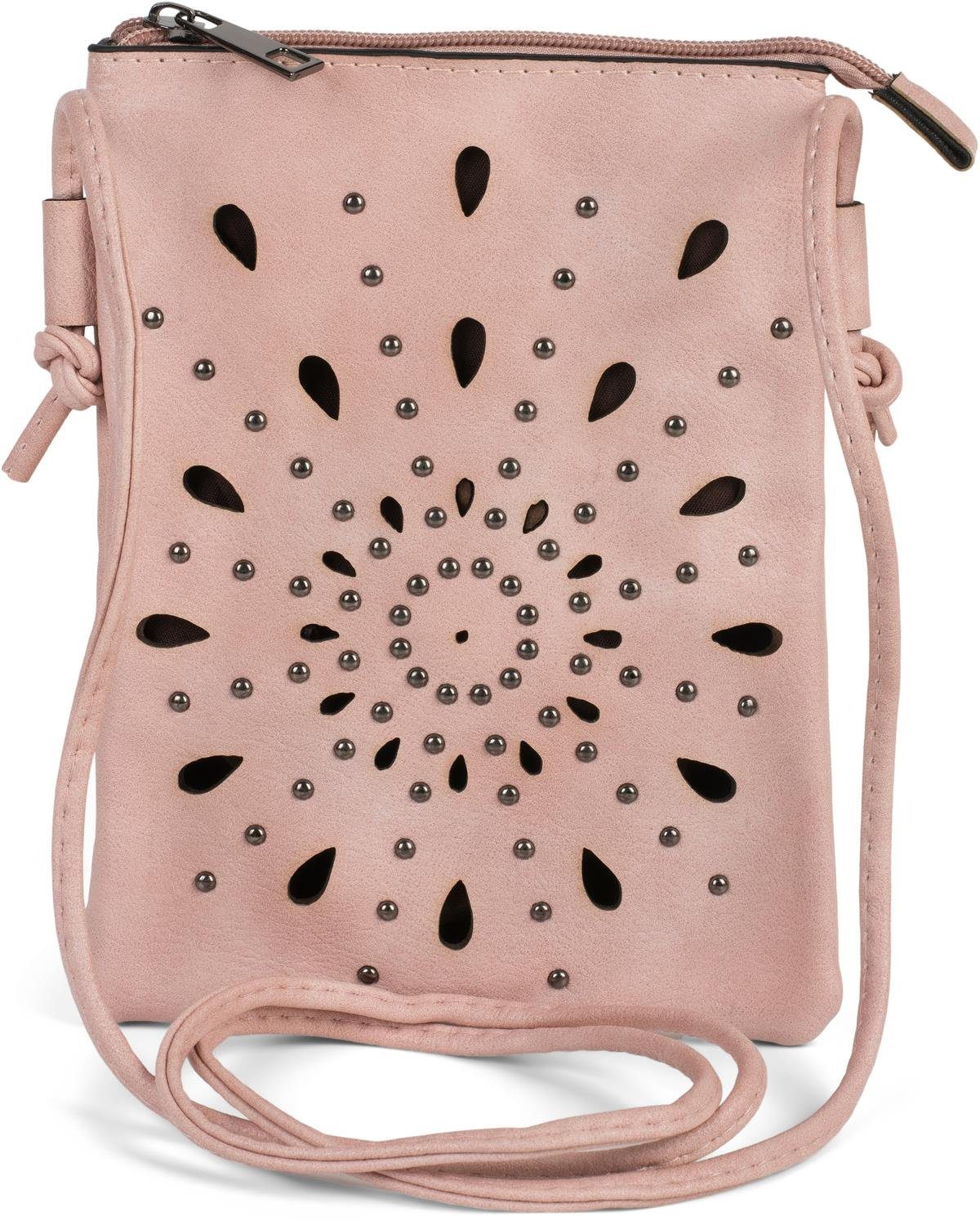 styleBREAKER Mini Bag (1-tlg), Umhängetasche Nieten Cutouts und Blumen Mini Rose