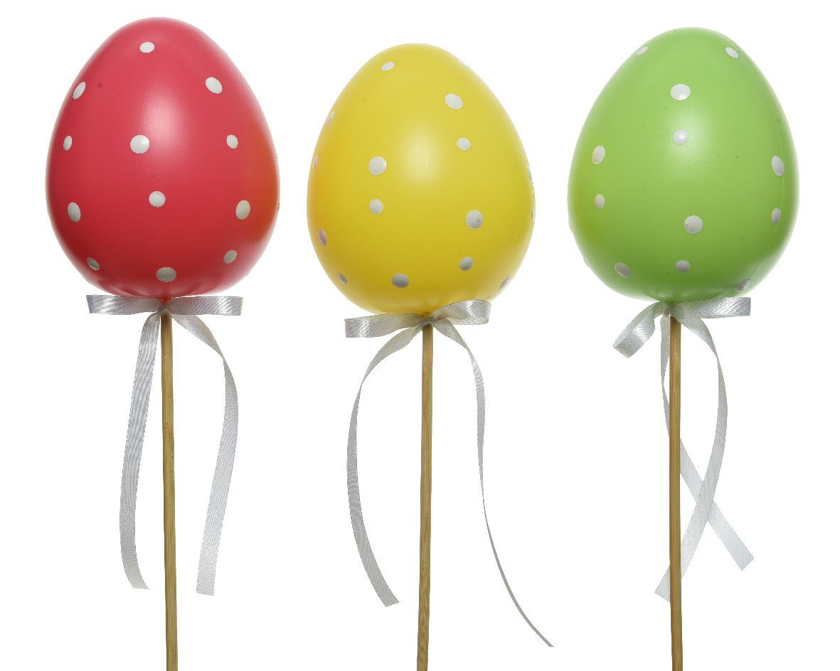 Decoris season decorations Osterei, Ostereier Blumenstecker mit Punkte Muster 75cm bunt 3er Set