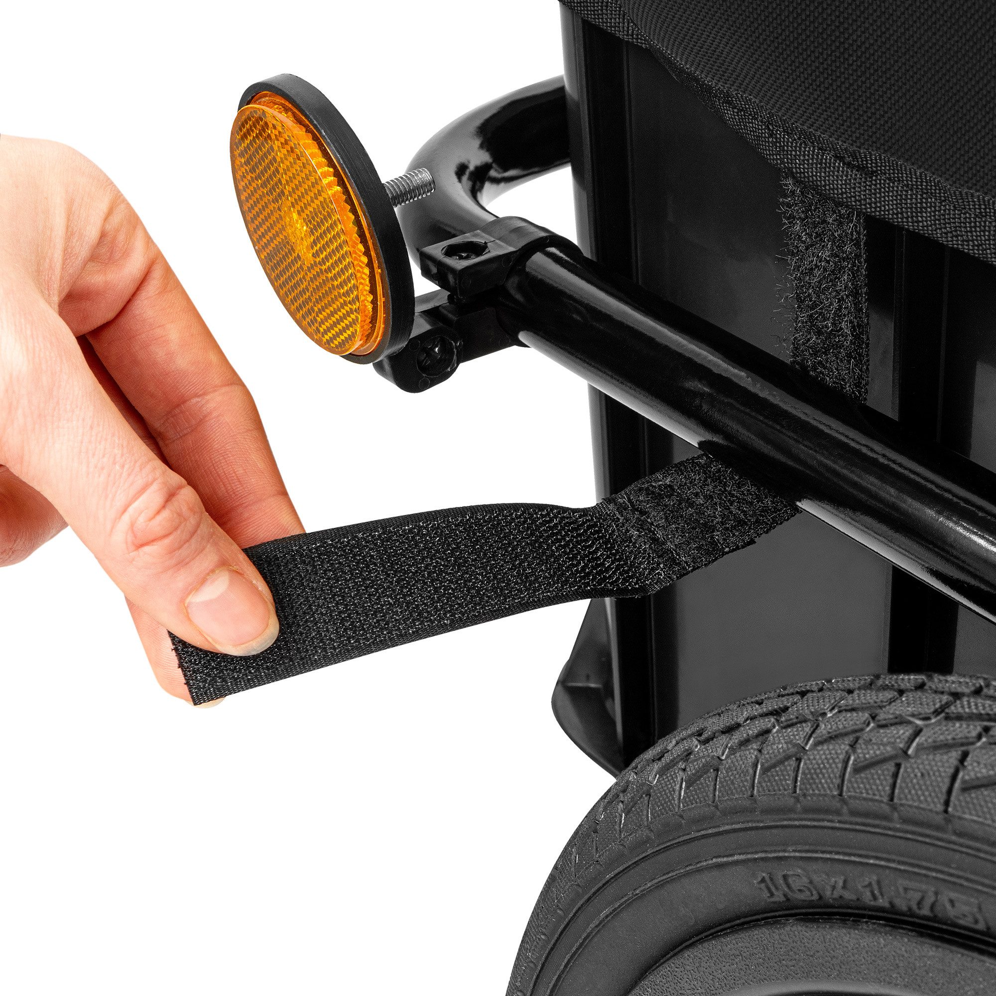 Zelsius bicycle cargo trailer with cover, black, transport cart, cargo trailer, reflective logo on the hood