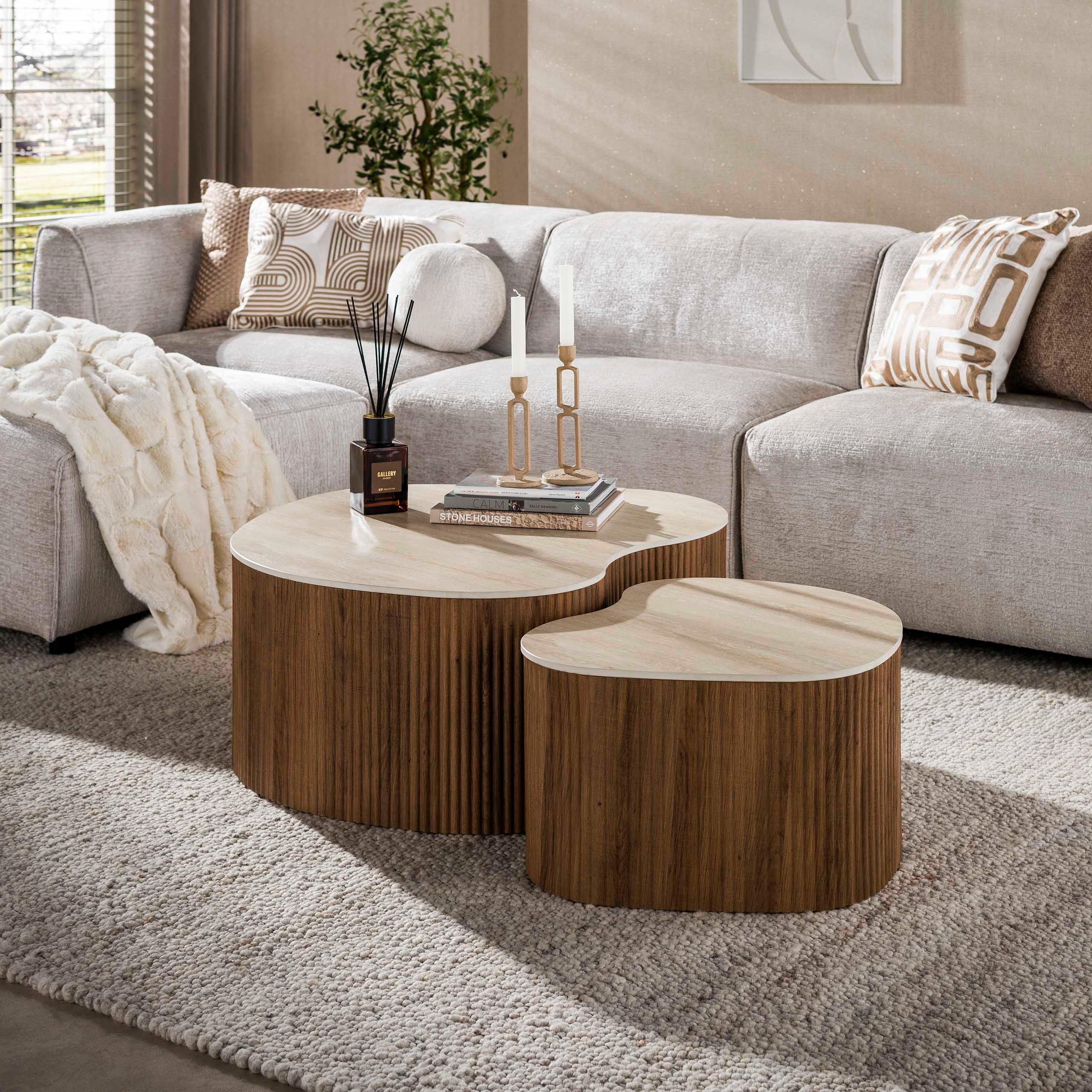 Villa Möbel Couchtisch Ceramo (1 Tisch, 2-St), Medio Couchtisch Set aus 3D Keramik Travertin