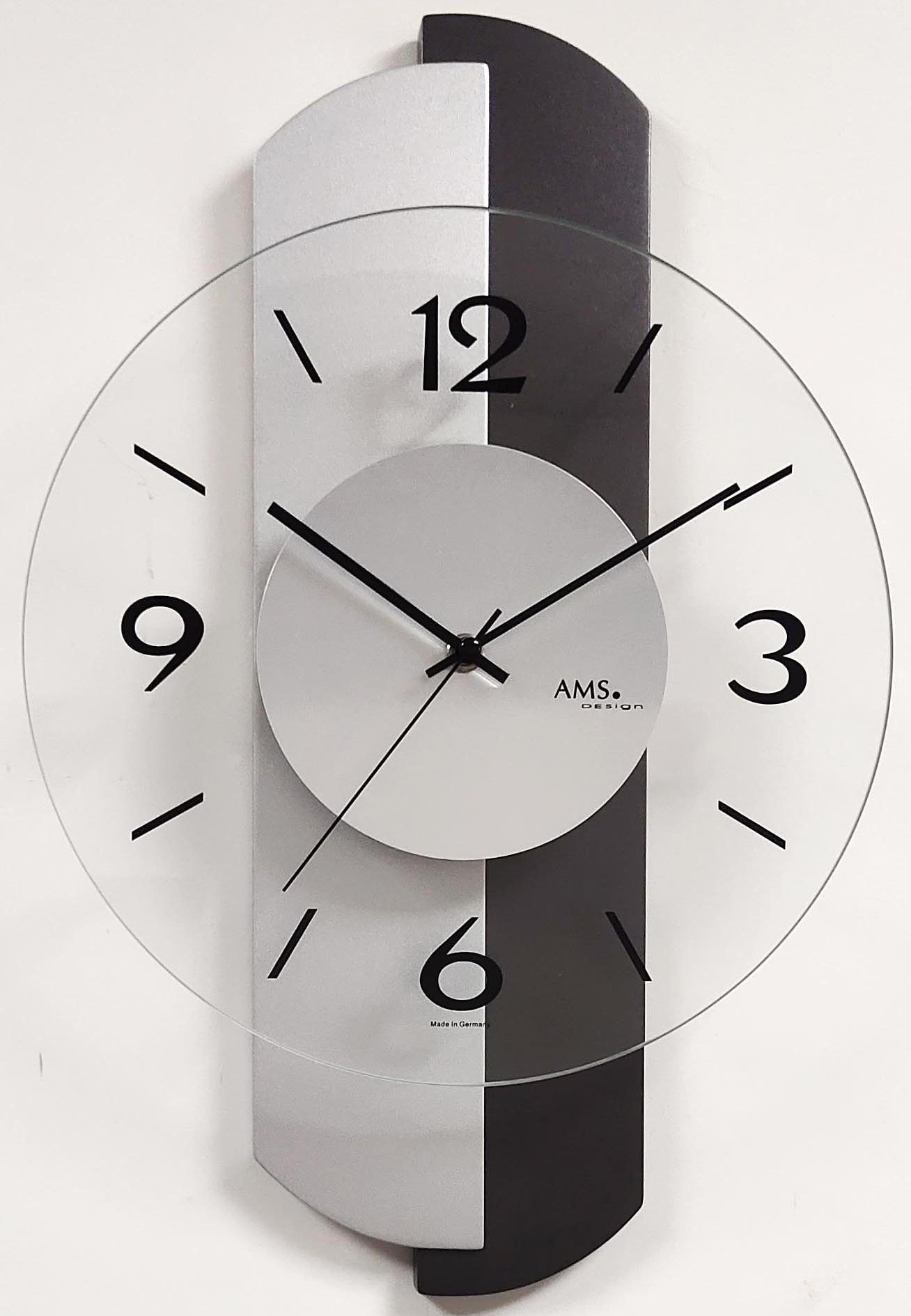 AMS Wanduhr W9206 (Made in Germany,Holz,Wohnzimmer,Esszimmer,Küche,Arbeitszimmer,Flur)