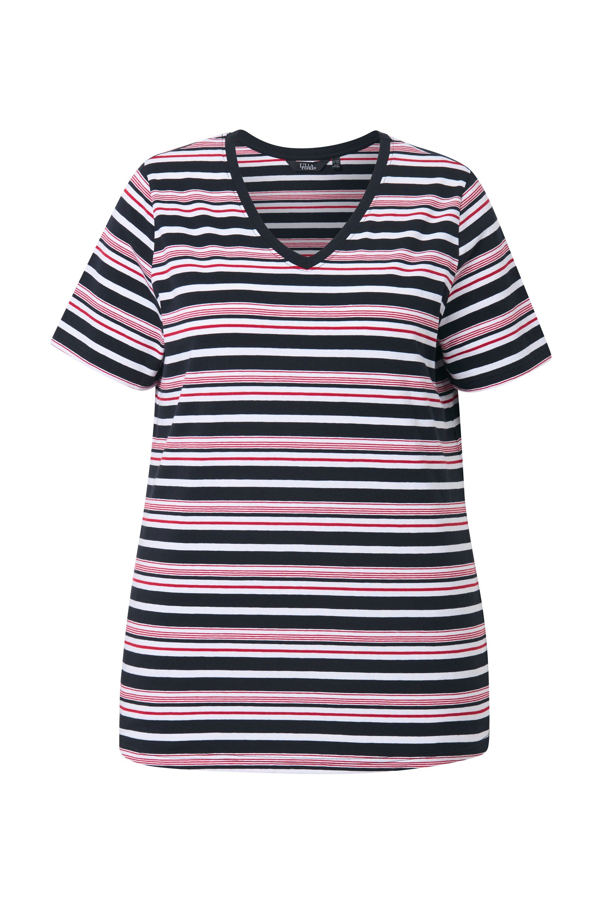 Ulla Popken T-Shirt Shirt Ringel Classic V-Ausschnitt Halbarm günstig online kaufen