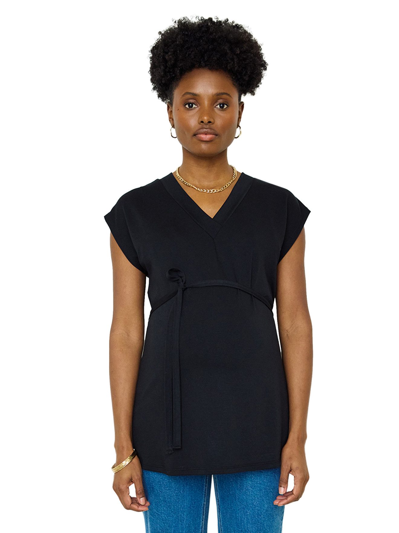 vertbaudet Umstandsshirt Umstands-Tunika mit V-Ausschnitt und Bindeband