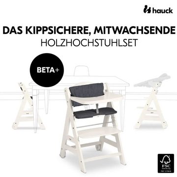 Hauck Hochstuhl Beta Plus White - Newborn Set Deluxe, Holz Babystuhl ab Geburt, Aufsatz für Neugeborene, Sitzkissen, Tisch