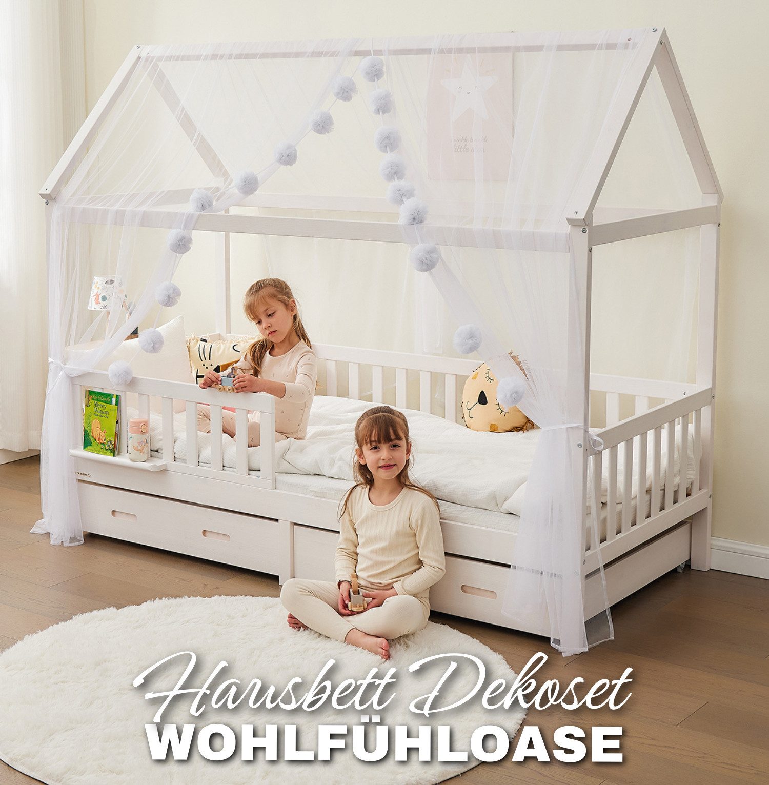 Alavya Home® Betthimmel Der Luxus DEKO SET für HAUSBETT 80x160 I 90x200 (3- günstig online kaufen