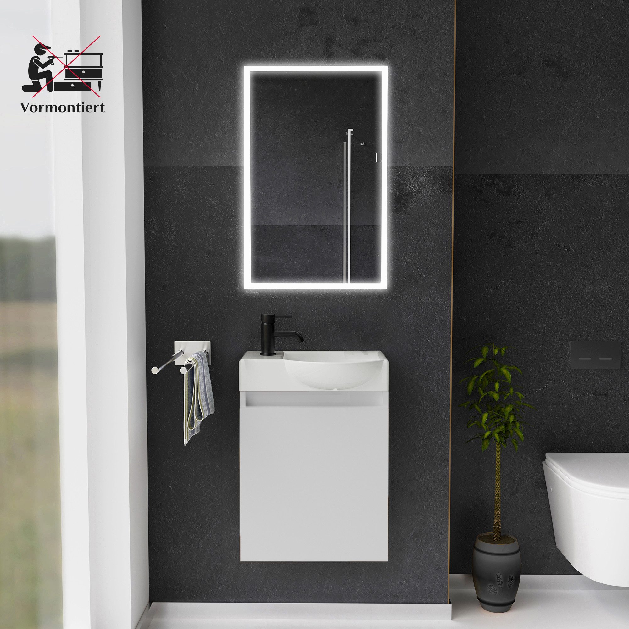 Alpenberger Badmöbel-Set Gäste WC Waschbecken mit Unterschrank - Hängeschra günstig online kaufen