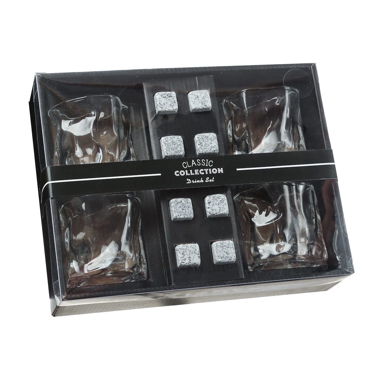 Whiskyglas 4 Whisky Gläser mit Eiswürfel-Steinen Tumbler Whiskybecher Geschenkset