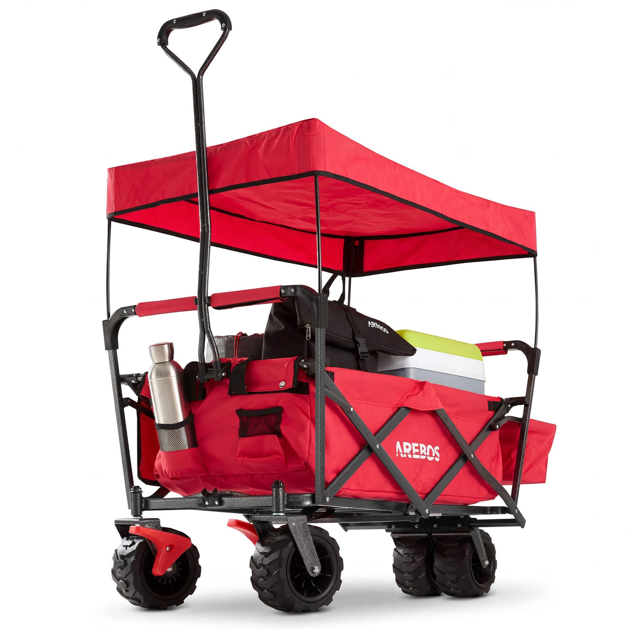 Arebos Bollerwagen faltbarer Handwagen mit Dach – Transportkarre für Garten & Freizeit, Maße 124 x 60 x 128 cm