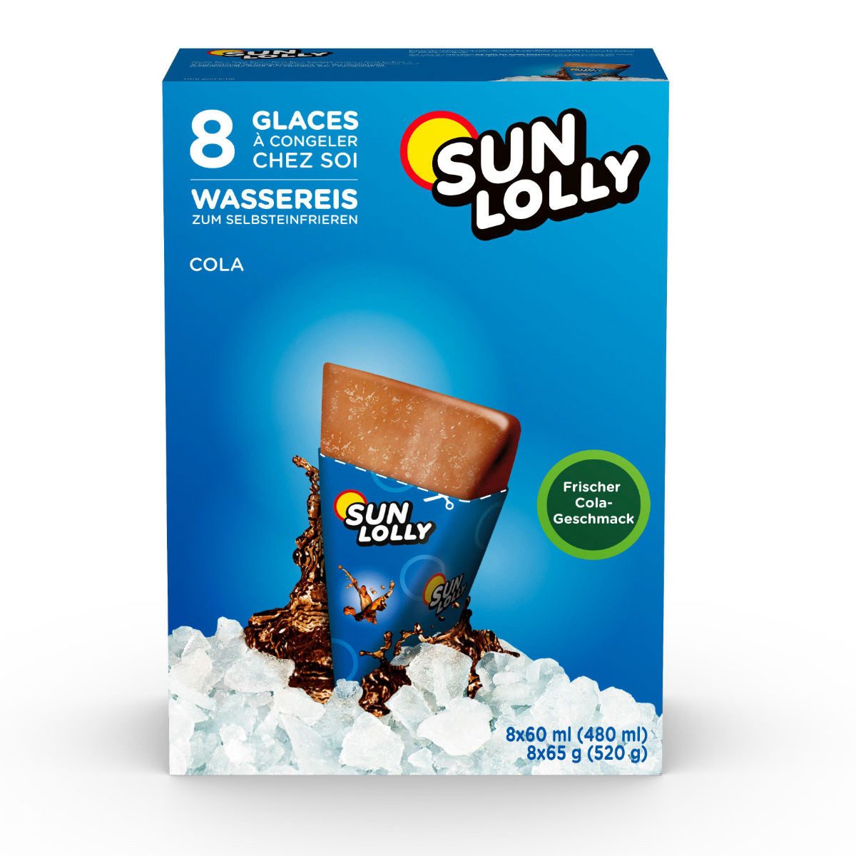 SUN LOLLY Süßigkeit, Sun Lolly Wassereis zum Selbsteinfrieren mit Colageschmack 8er