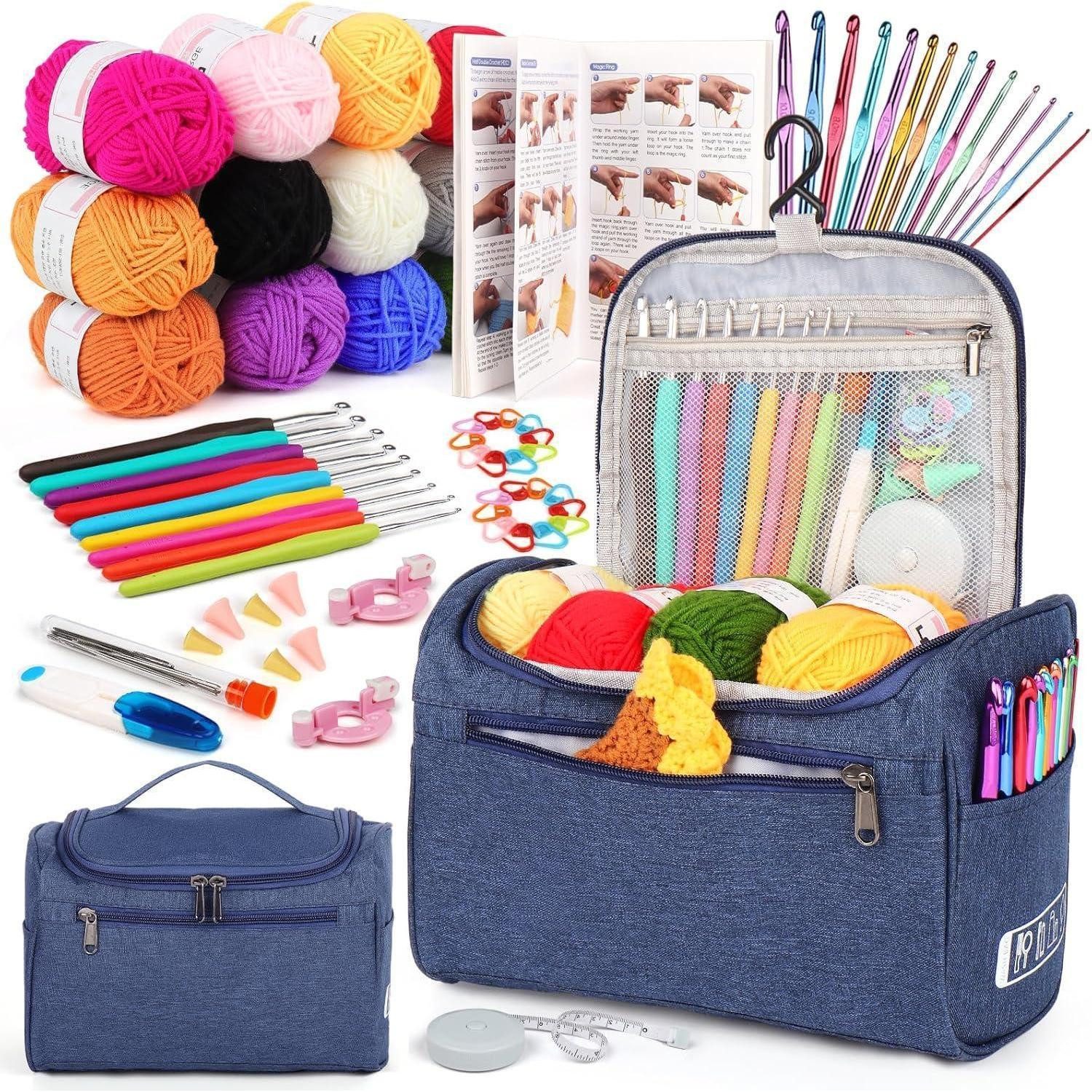 LuxusKollektion Häkelnadeln Marineblau Häkelnadeln Set mit 12 Wolle und Handbuch