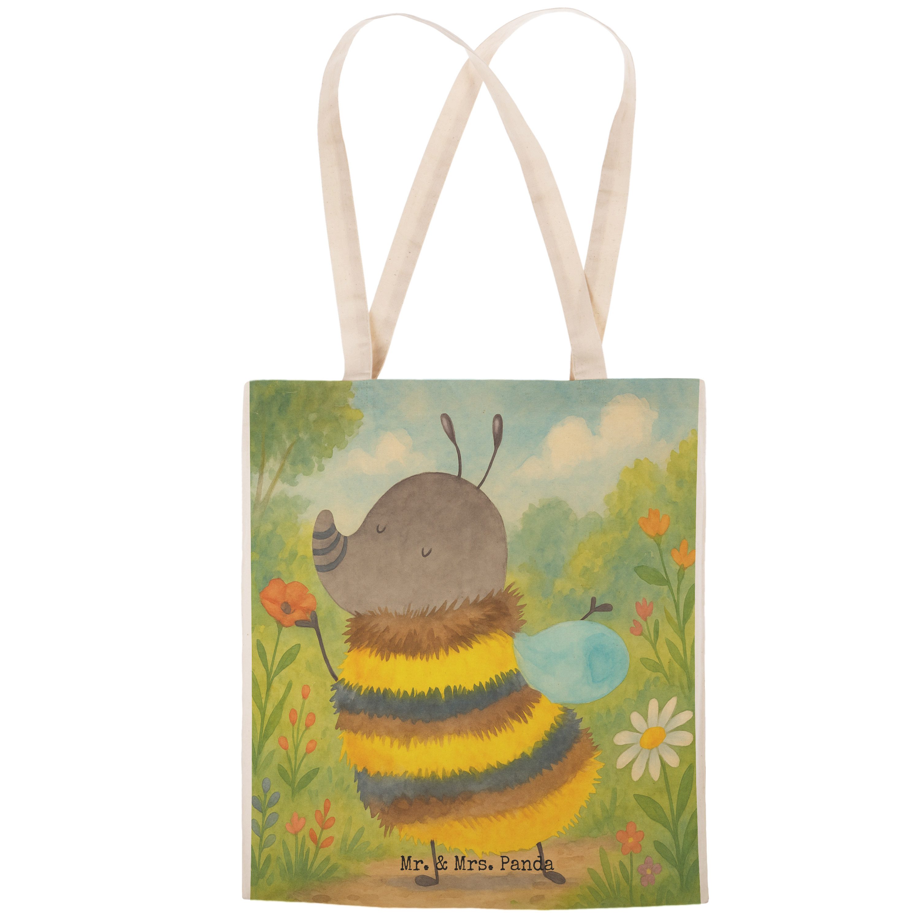Mr. & Mrs. Panda Tragetasche Hummel flauschig Design, Tote Bag, Weiß, Lustige Sprüche, Beuteltasch (Packung, Biene), Beuteltasche shopping bag Einkaufstasche