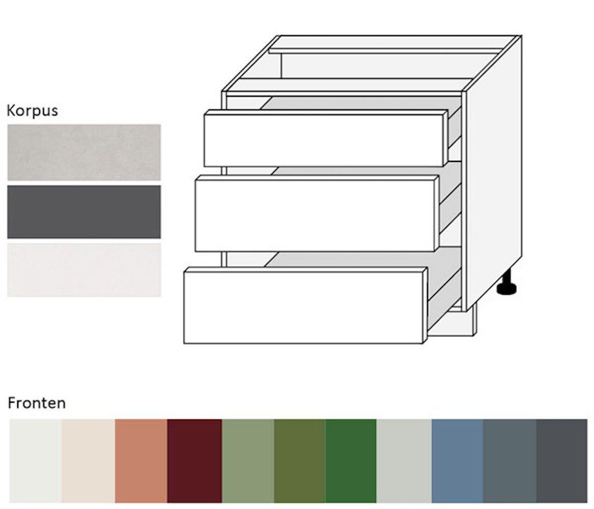 (Florence) RAL 9018 Unterschrank & Korpusfarbe Front- 3 wählbar Florence papyrusweiß Hochglanz Schubladen (Vollauszug) 60cm grifflos Feldmann-Wohnen