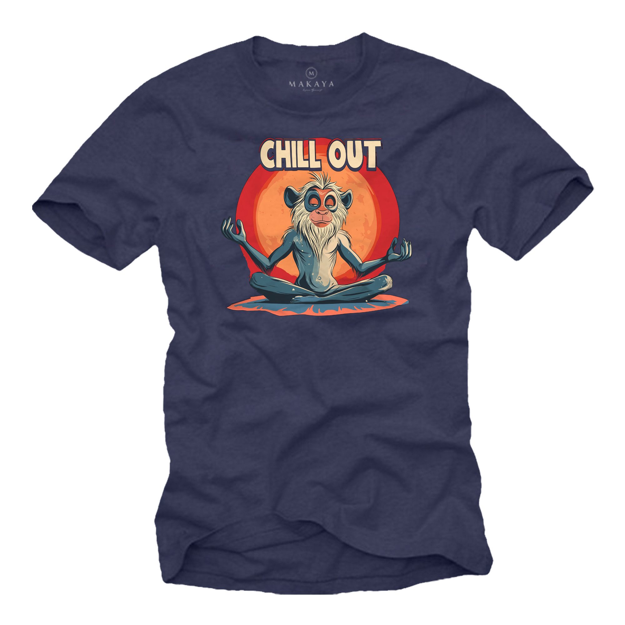 MAKAYA T-Shirt Coole Funshirts für Männer – König der Affen Chill Out Motiv (Schwarz, Blau, Dunkelgrau, Grün, S, M, L, XL, XXL, 3XL, 4XL, 5XL) Baumwolle