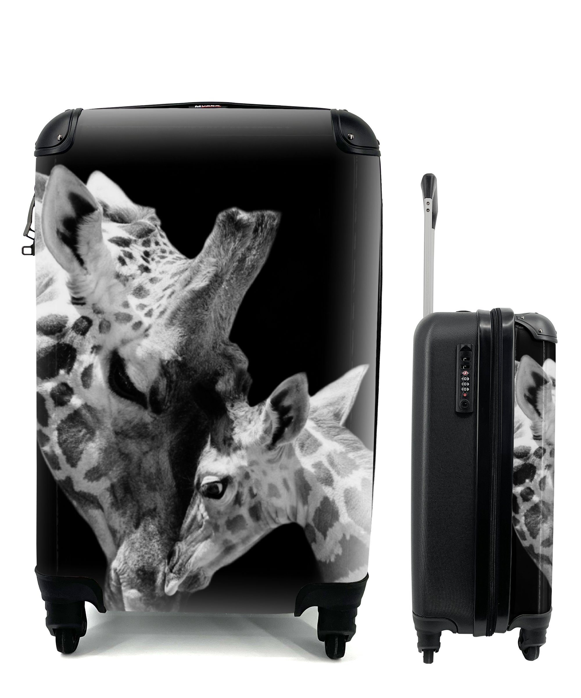 MuchoWow Handgepäckkoffer Giraffe - Handgepäck 4 rollen, mit Porträt Schwarz-Weiß, - Wildtiere für Reisekoffer Rollen, - Trolley, Ferien, Reisetasche