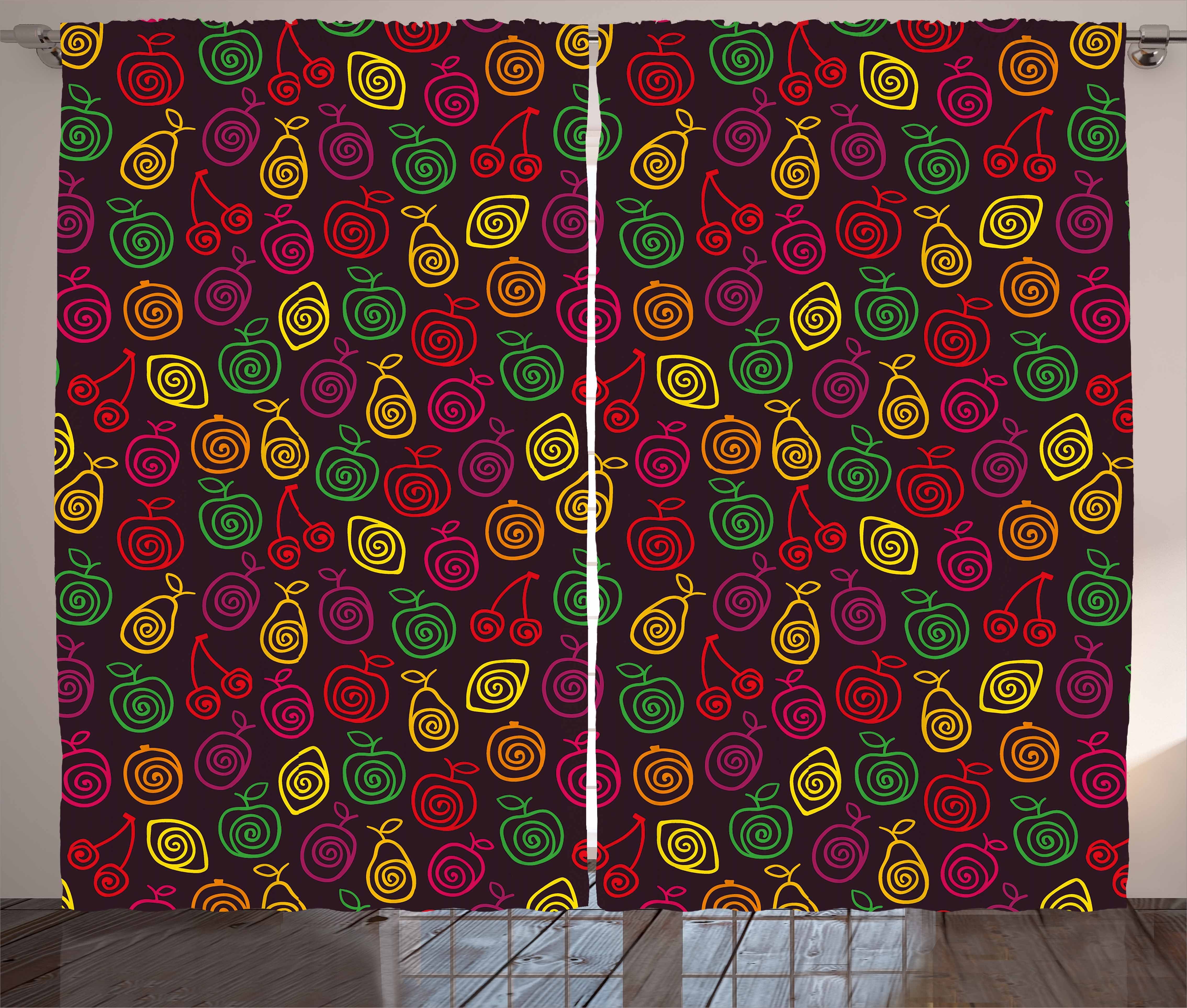 Gardine Schlafzimmer Kräuselband Vorhang mit Schlaufen und Haken, Abakuhaus, Früchte Äpfel Kirschen Birnen