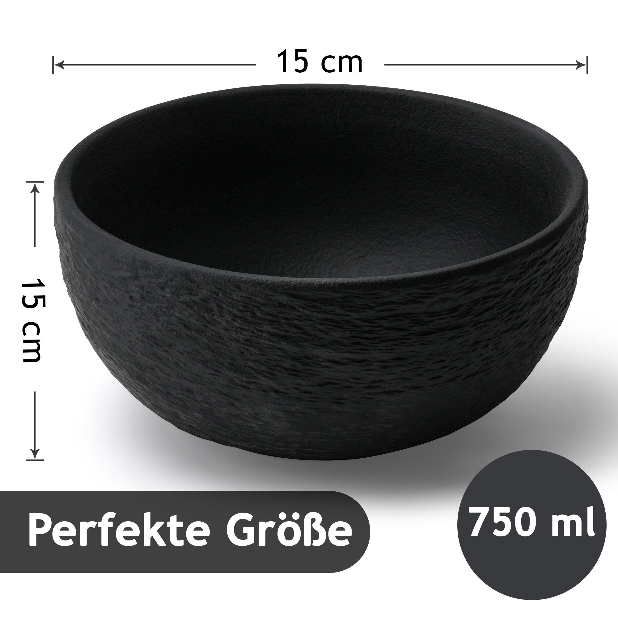 MiaMio Müslischale Oasis Schieferoptik, Schwarz, Keramik, (Set, 4-tlg), 750 ml, Ø 15 cm, 7 cm hoch