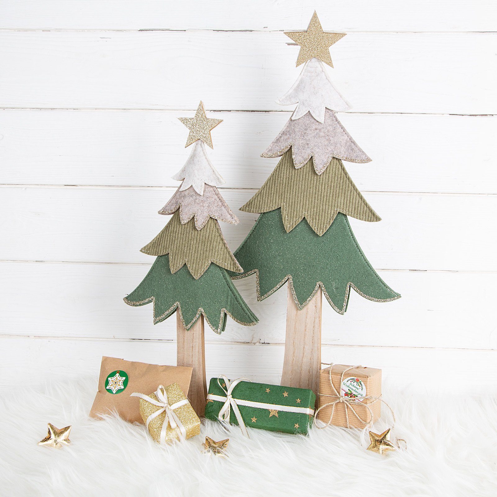 Logbuch-Verlag Weihnachtsfigur Weihnachtsbaum und mit 3 (3 Natur Set Filz Stück & aus Holz Stern St), Stamm Glitzer