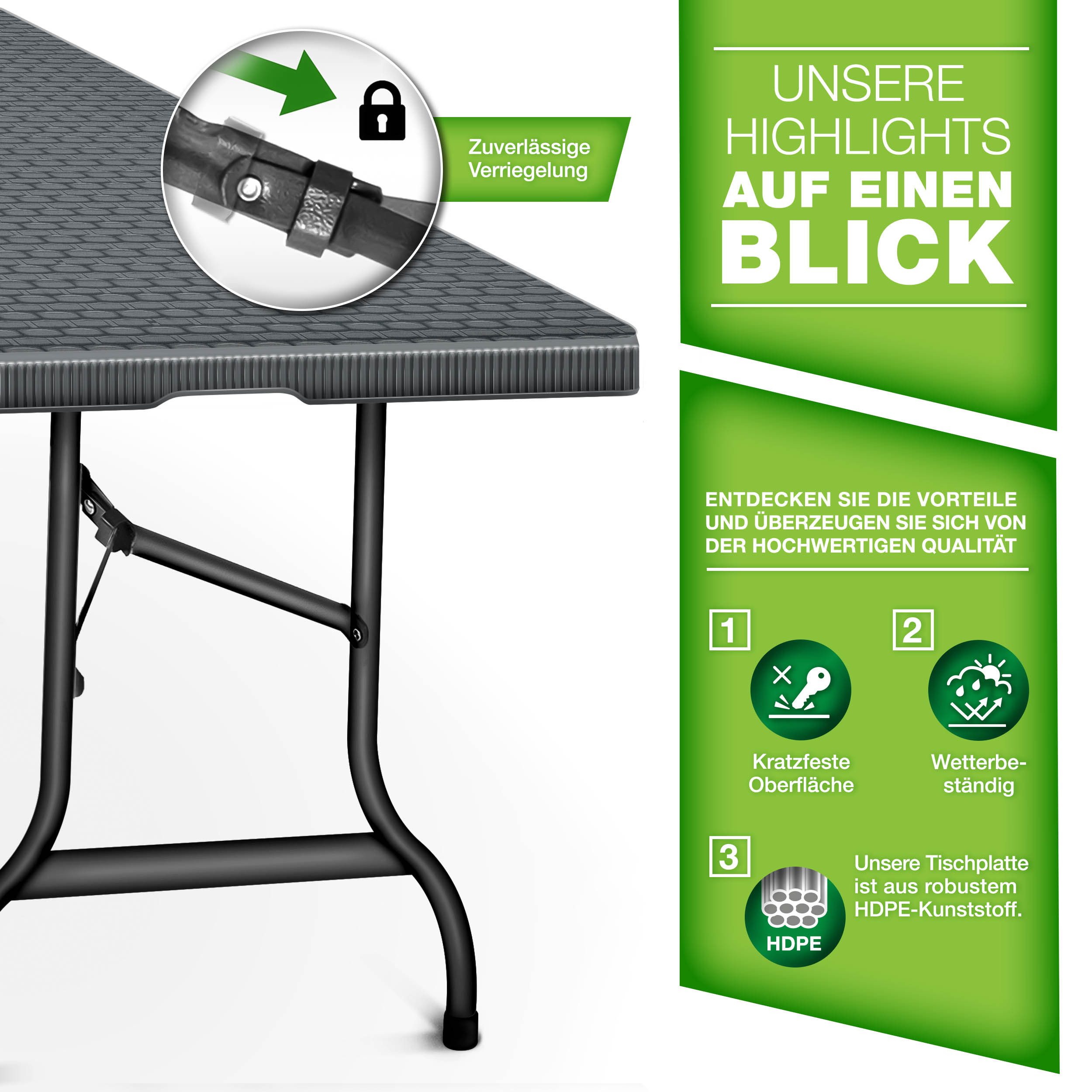 tillvex Gartentisch tillvex® Klapptisch Gartentisch Rattan Buffettisch Campingtisch klappb (Gartentisch), Personen – Bild 5 von 5