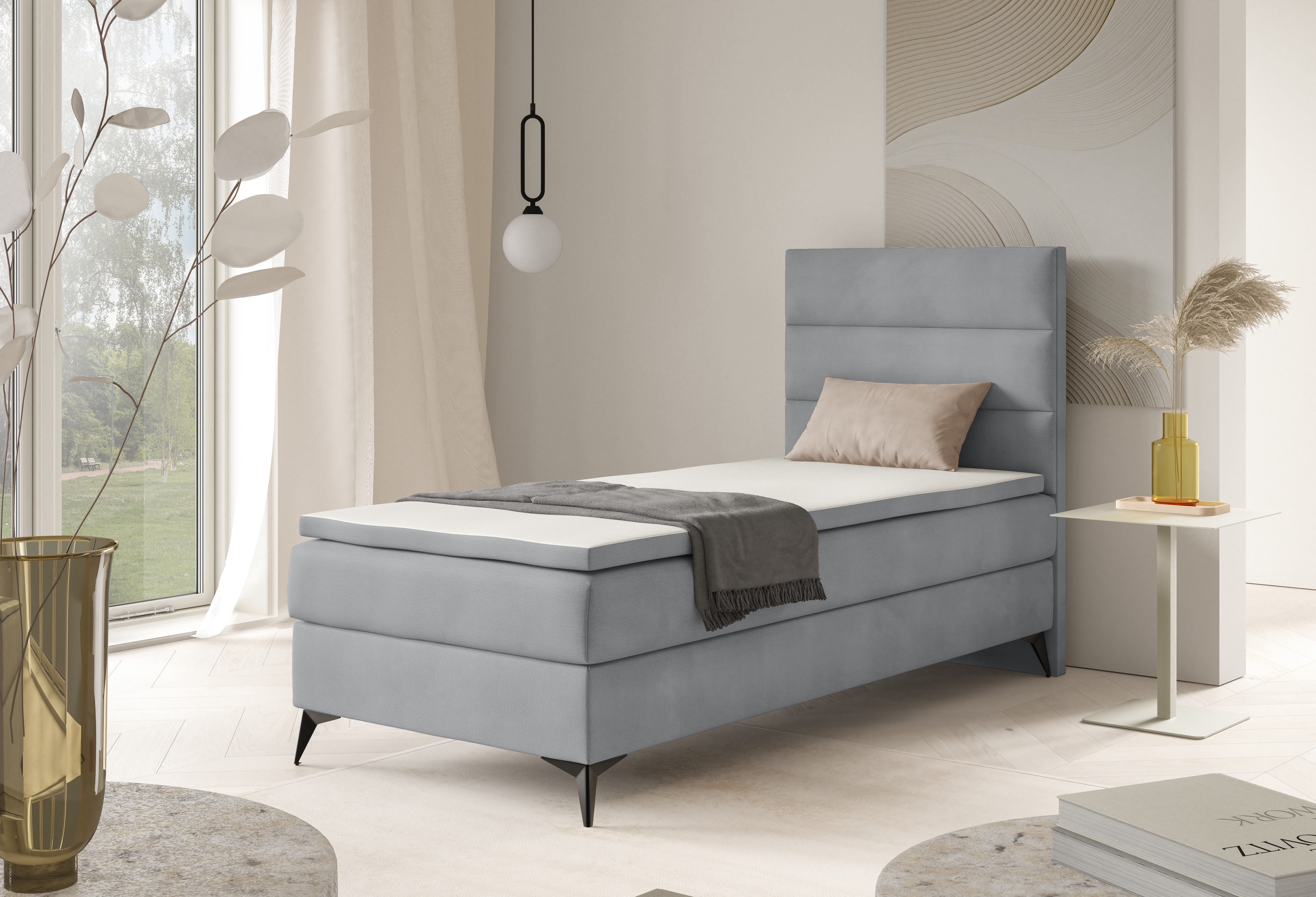 Best for Home Boxspringbett K4 NEO SINGLE Bonellfederkernmatratze mit Komfort Topper H3 (Einzelbett, Polsterbett mit gepolstertes Kopfteil, Jugendbett, Kinderbett versch. Größen, 70x200 80x200 90x200 100x200 cm), Handwerksqualität, TOP Preis-Leistungs-Verhältnis