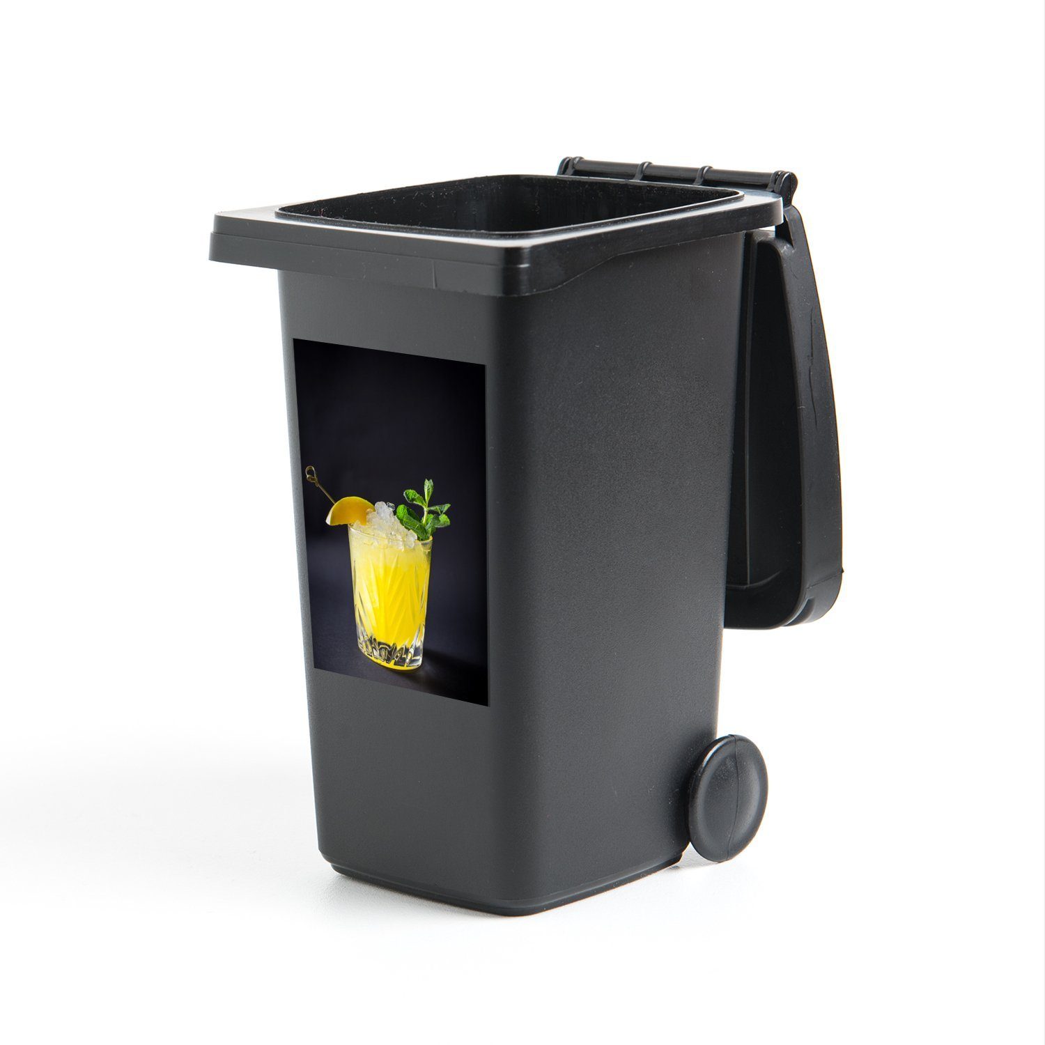gelben einem Getränk Abfalbehälter Sticker, Wandsticker St), Teures in Mülleimer-aufkleber, Cocktaileinsatz (1 Mülltonne, MuchoWow Container,