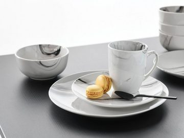 CreaTable Kombiservice Geschirr-Set Marmor (16-tlg), 4 Personen, Porzellan, Service, tolle Optik, 16 Teile, für 4 Personen