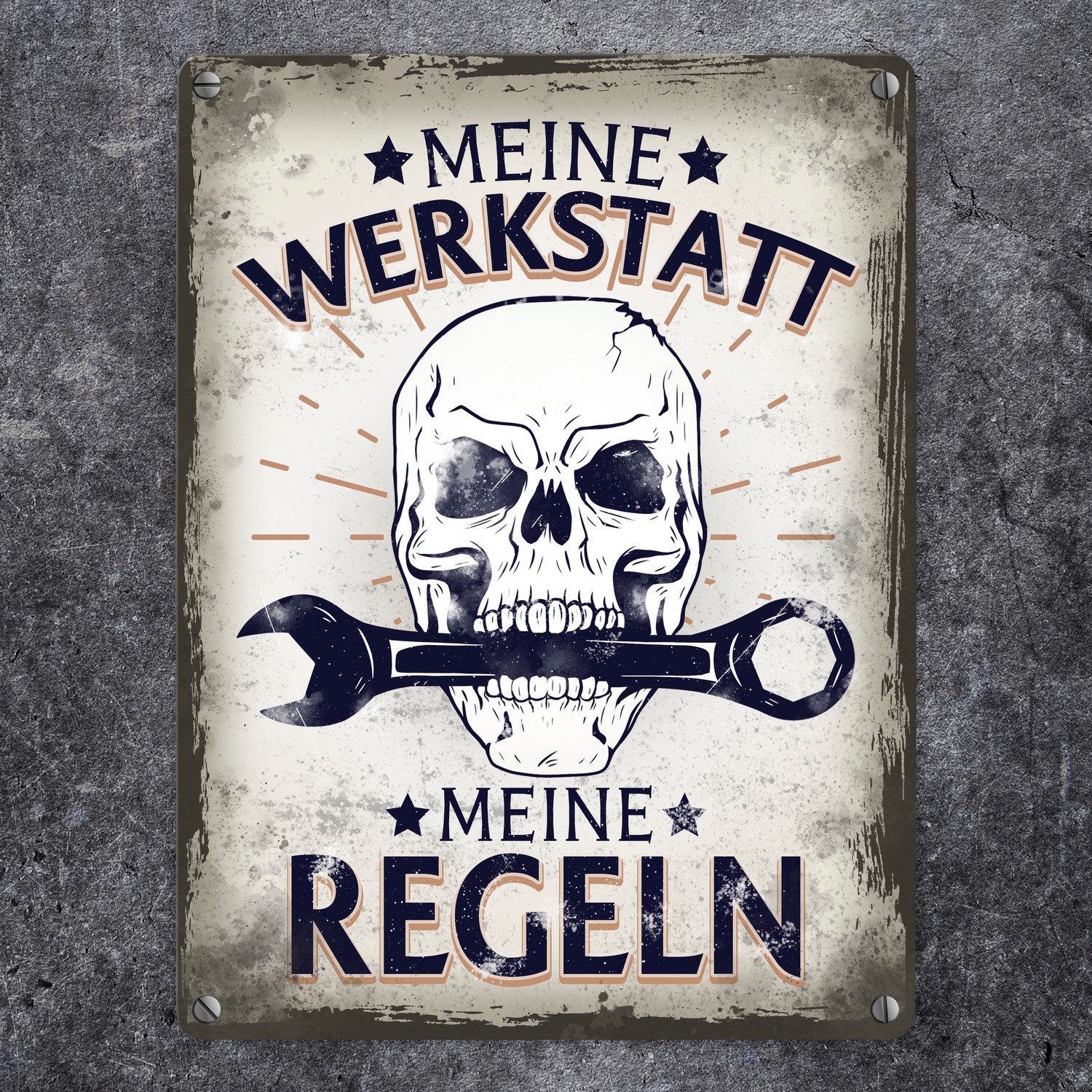 speecheese Metallschild Meine Werkstatt meine Regeln mit Totenkopf Metallsc günstig online kaufen