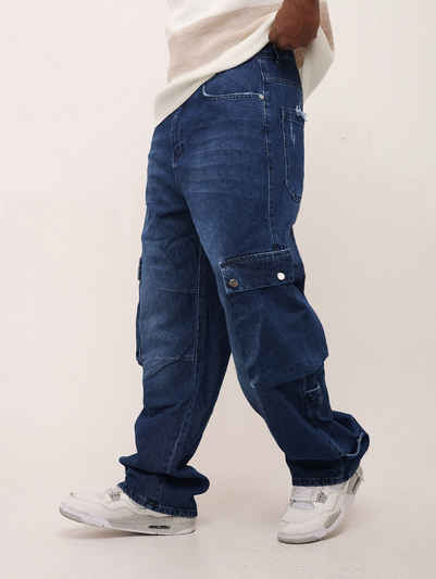 Denim House Cargojeans Baggy Cargo Jeans Loose Fit, Straight Leg Freizeithose Blau W29/L34