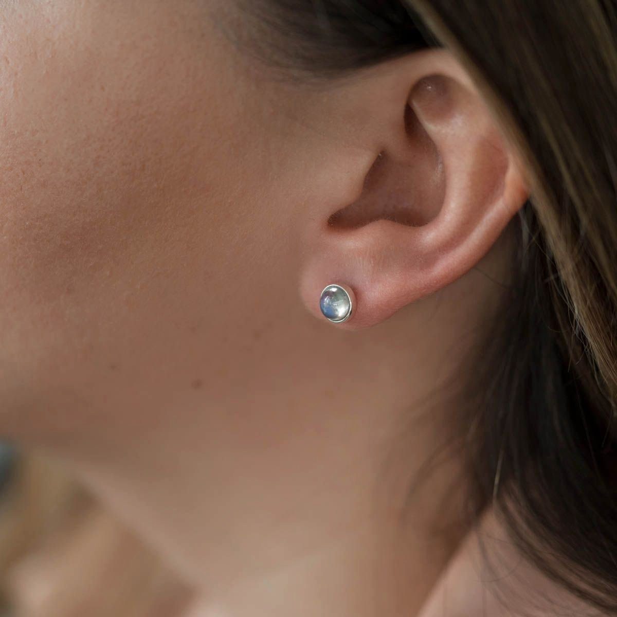 Materia Paar Ohrstecker Damen Mondstein Heilstein rund Ø7mm SO-86, Fassung günstig online kaufen