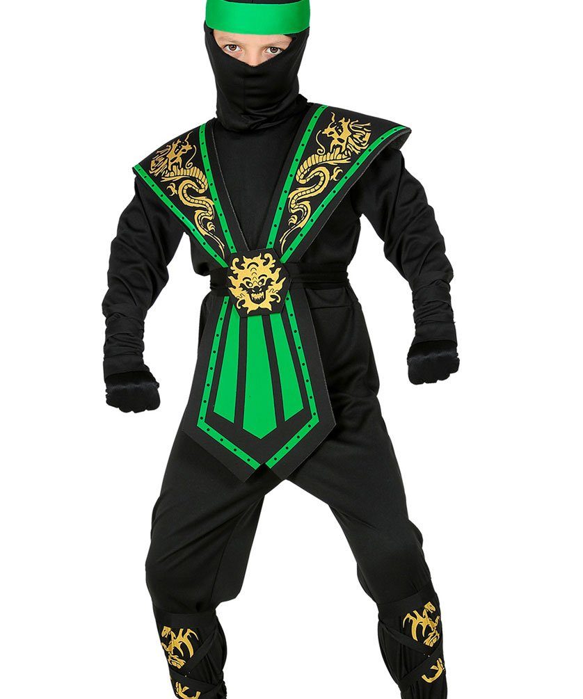 Karneval-Klamotten Kostüm Ninja Samurai Krieger grün schwarz, Kinderkostüm Ninja Kämpfer Junge