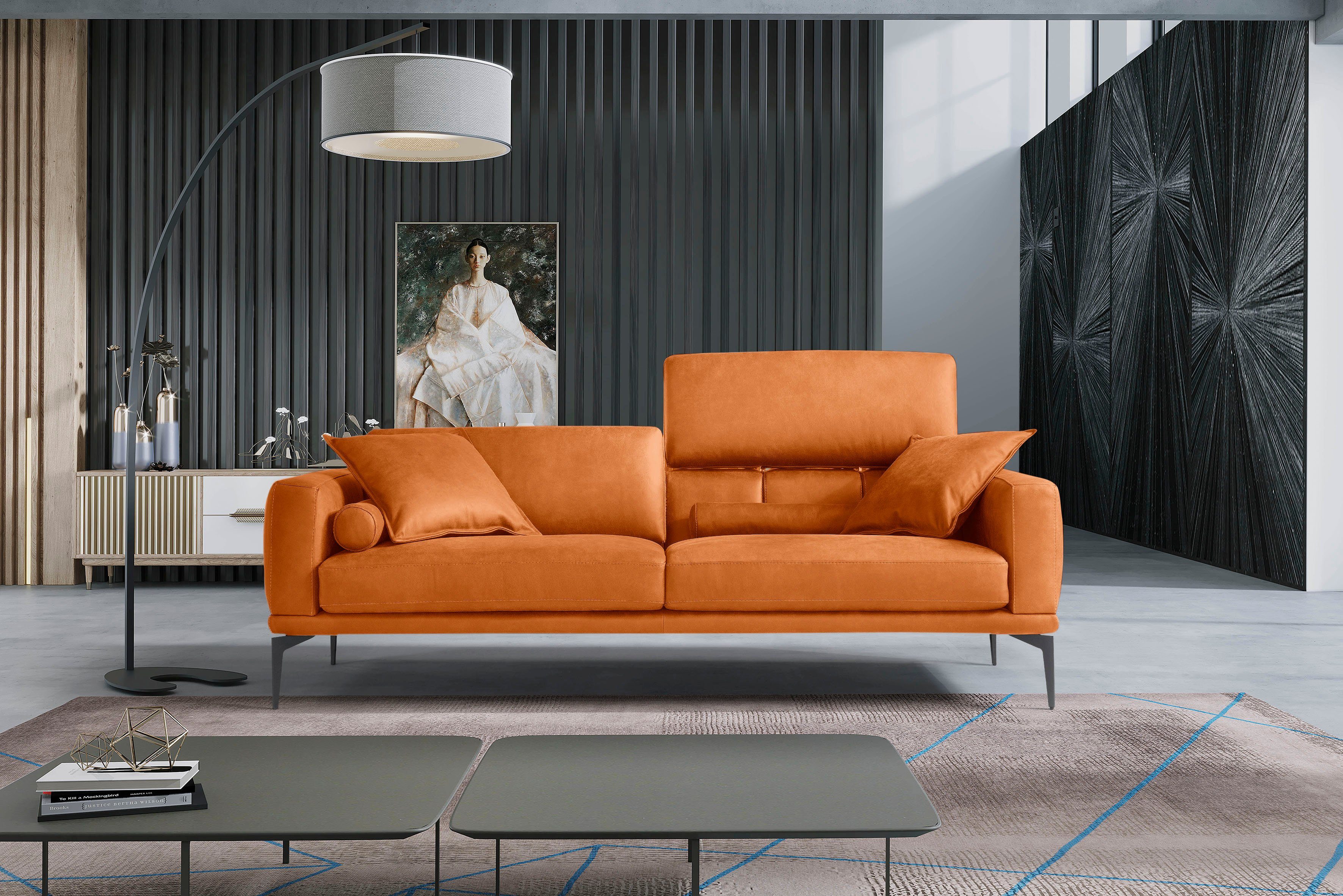 Egoitaliano 2,5-Sitzer Masu, Designsofa mit erstklassigem Sitzkomfort, Breite 218cm, inkl. 2 Kissenrollen, Rückenelemente manuell verstellbar, Metallfüße