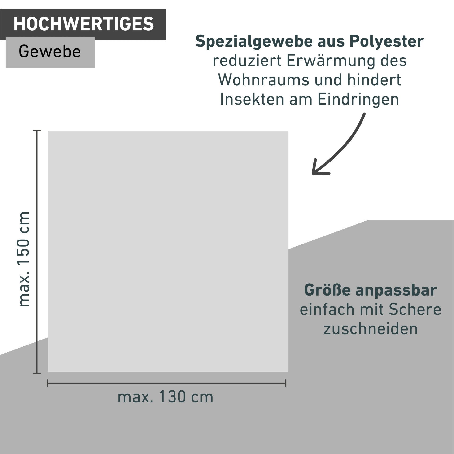 Insektenschutzrollo für Dachfenster mit Reißverschluss, COOL Sonnenschutz Fliegengitter, Windhager, transparent, ohne Bohren, reflektierender Insektenschutz ohne bohren, 130 x 150 cm, anthrait